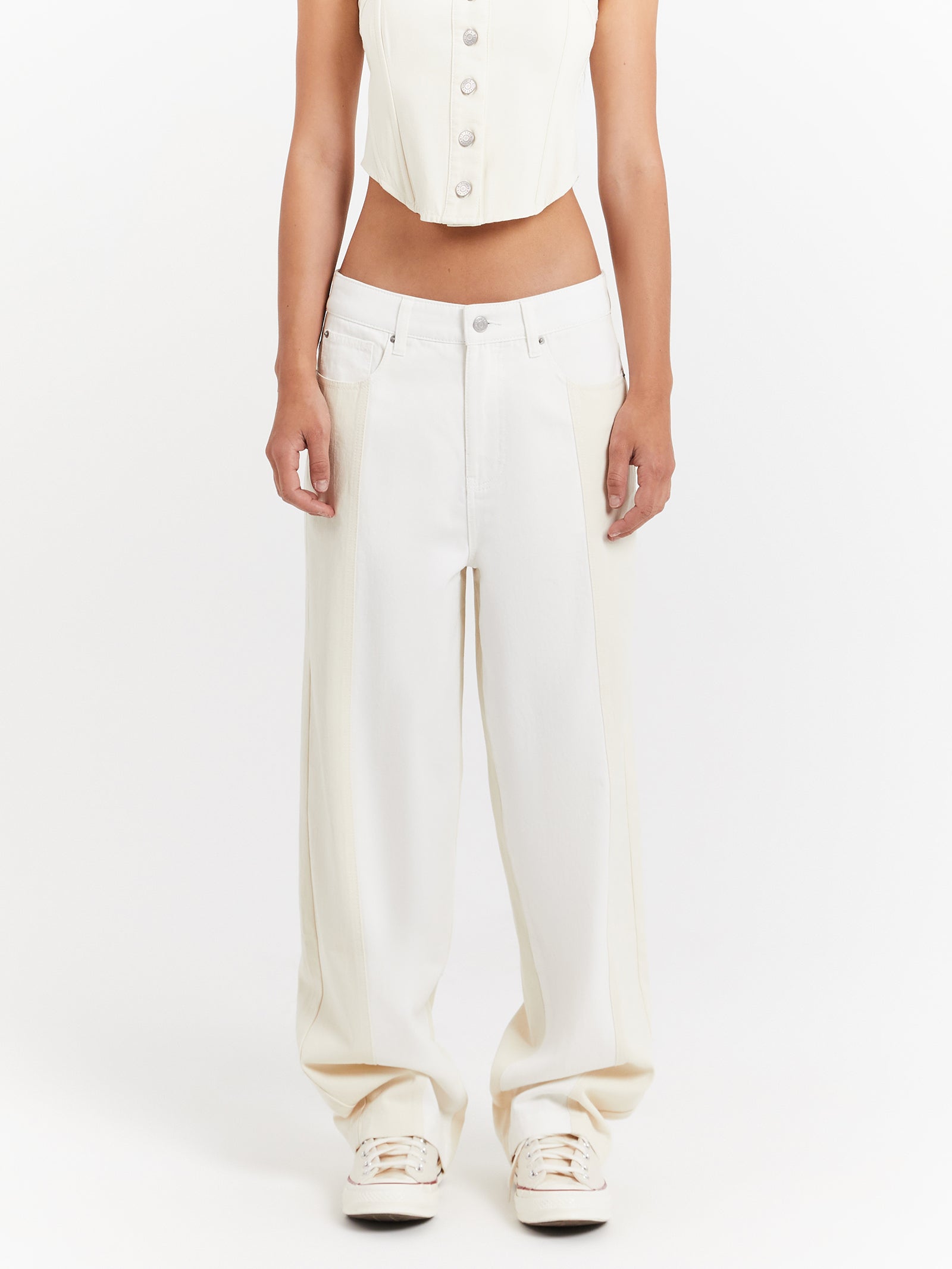 Lenny Low Rise Baggy Pants in Cream & Off White