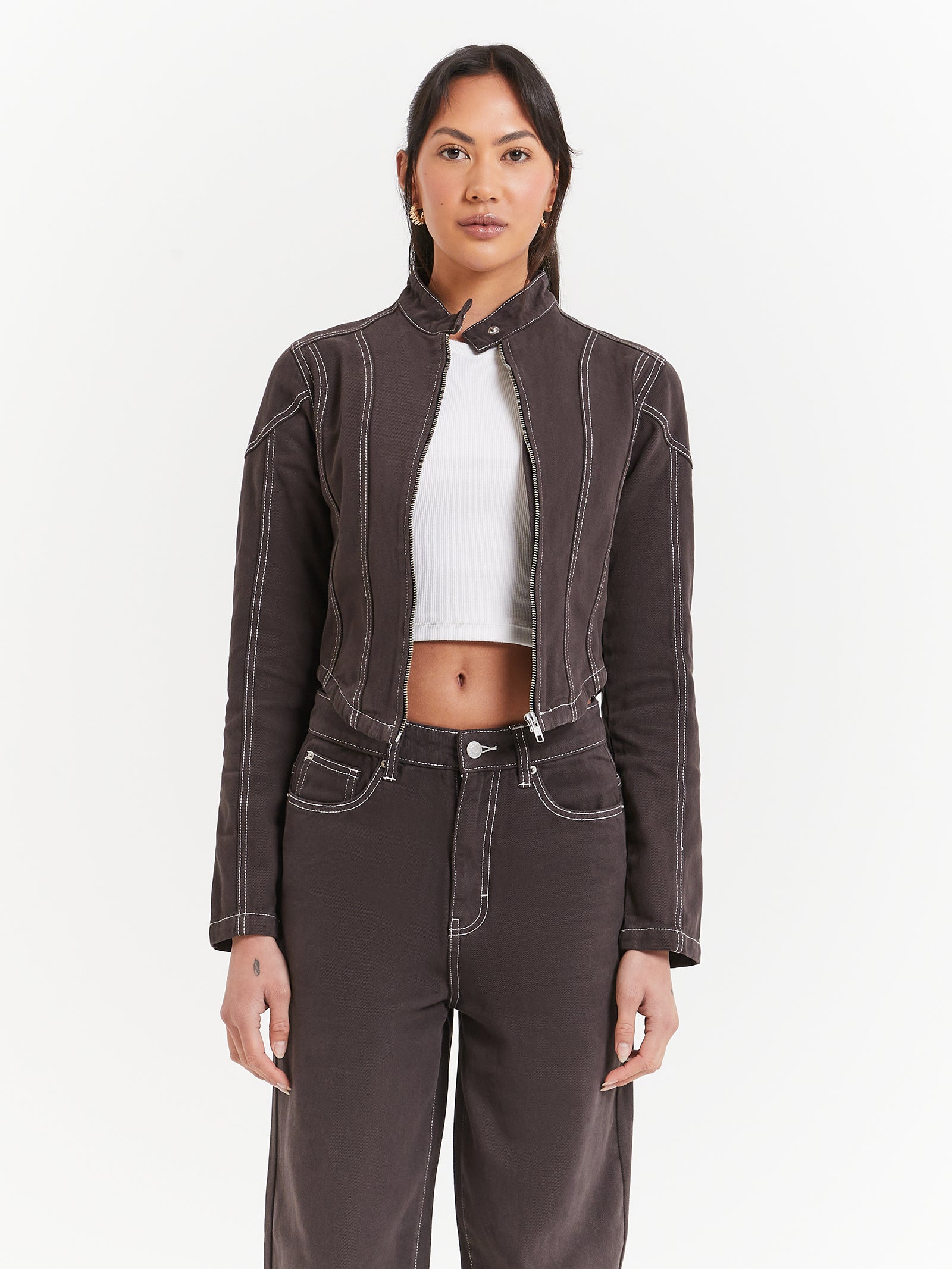 Bonita Panelled Denim Jacket in Coal