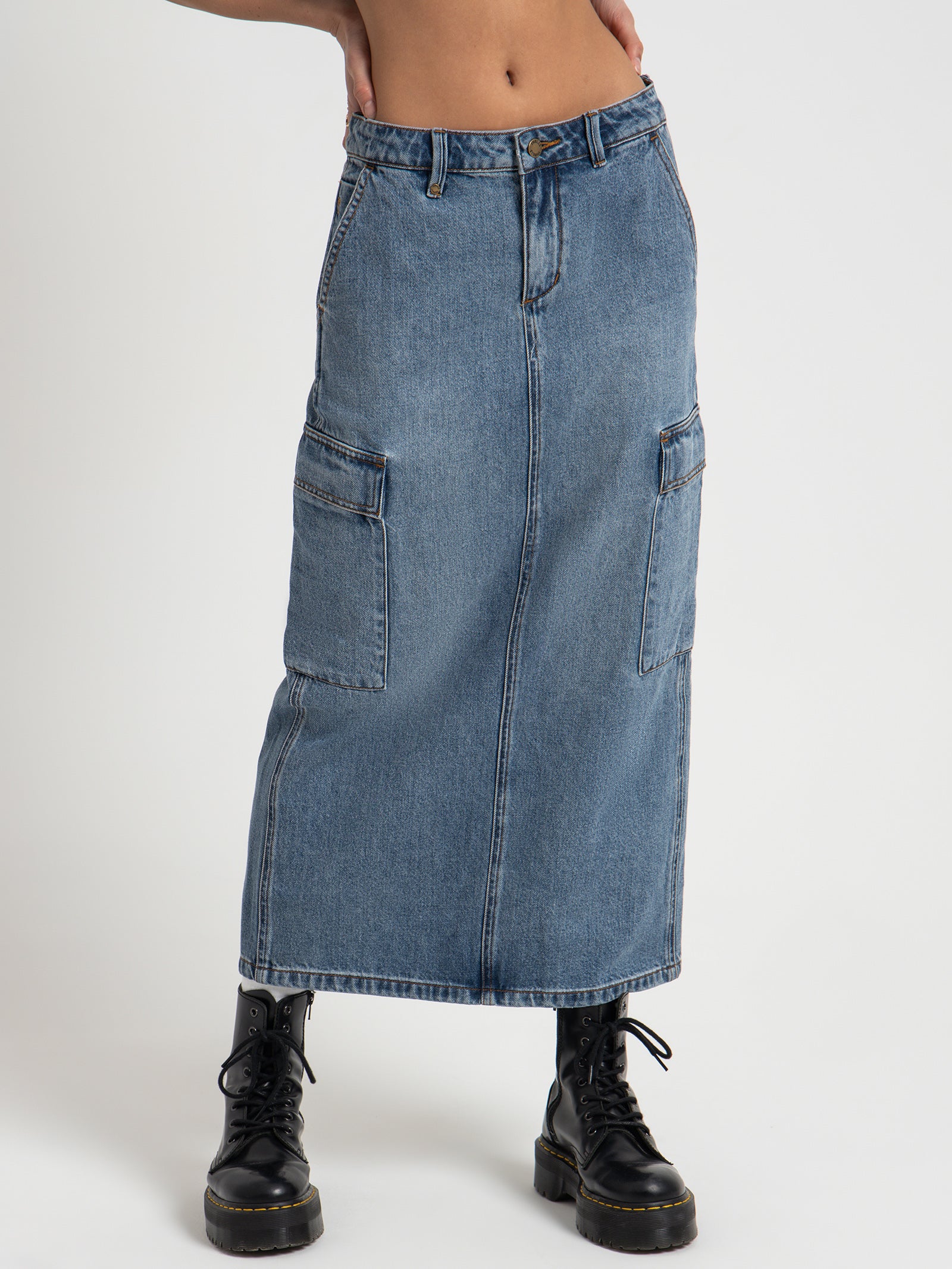 Frankie Cargo Skirt in Weathered Blue