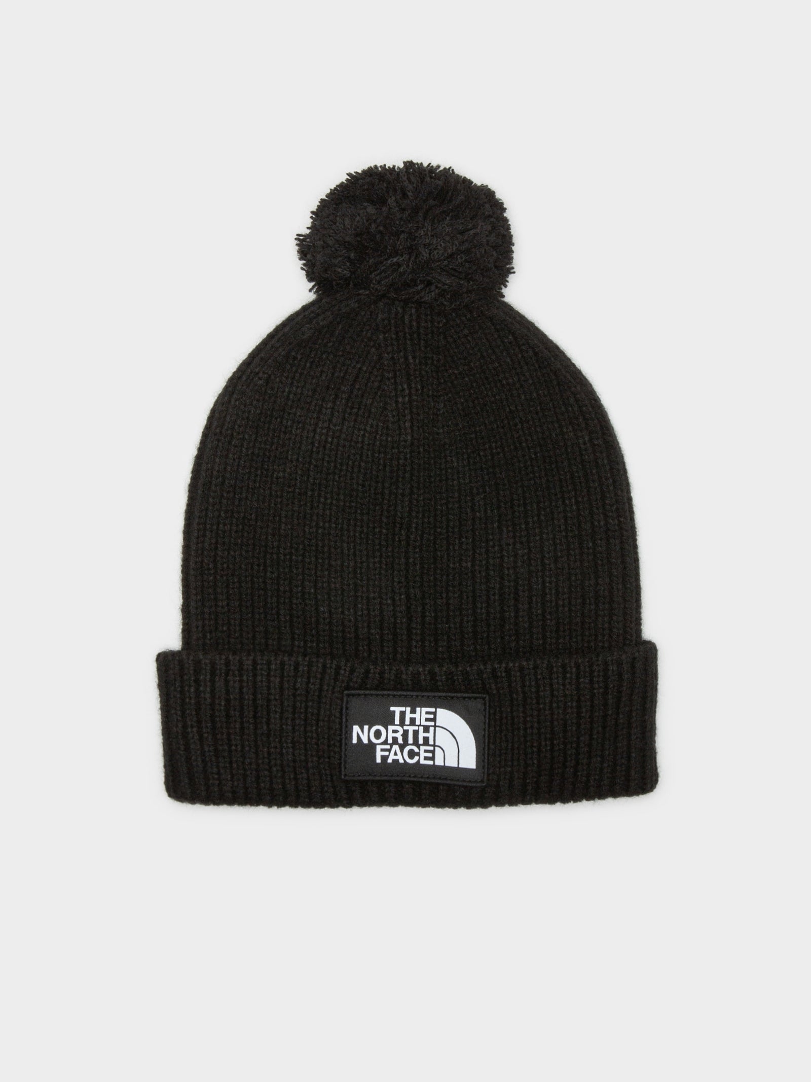 TNF Logo Box Pom Pom Beanie in Black & White