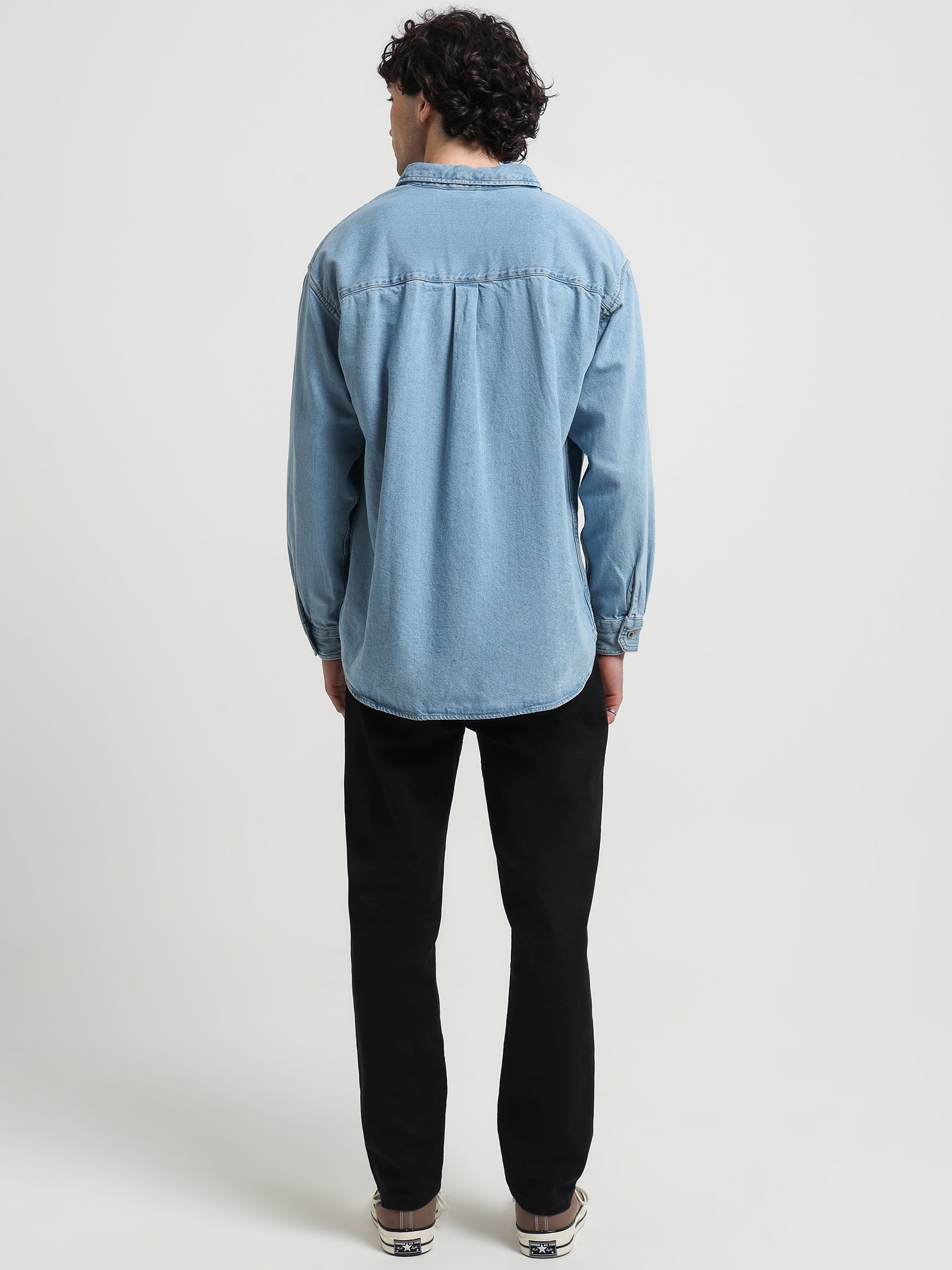 Silvertab Oversized One Pocket Shirt in Light Blue