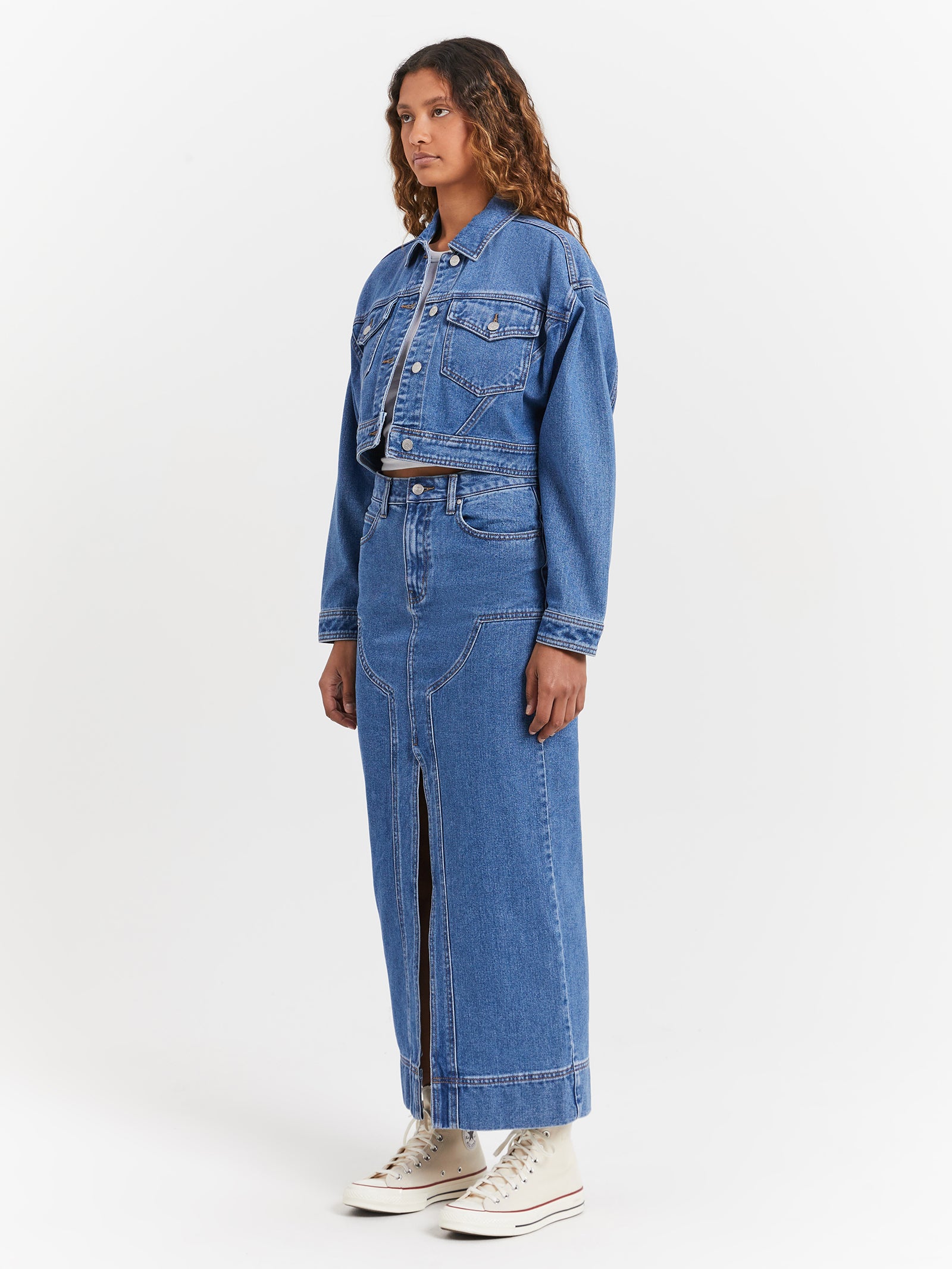 Carrie Cropped Trucker Jacket in River