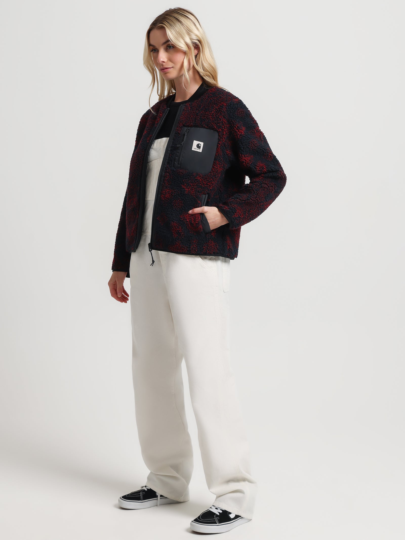 Janet Liner Sherpa Jacket in Black & Red