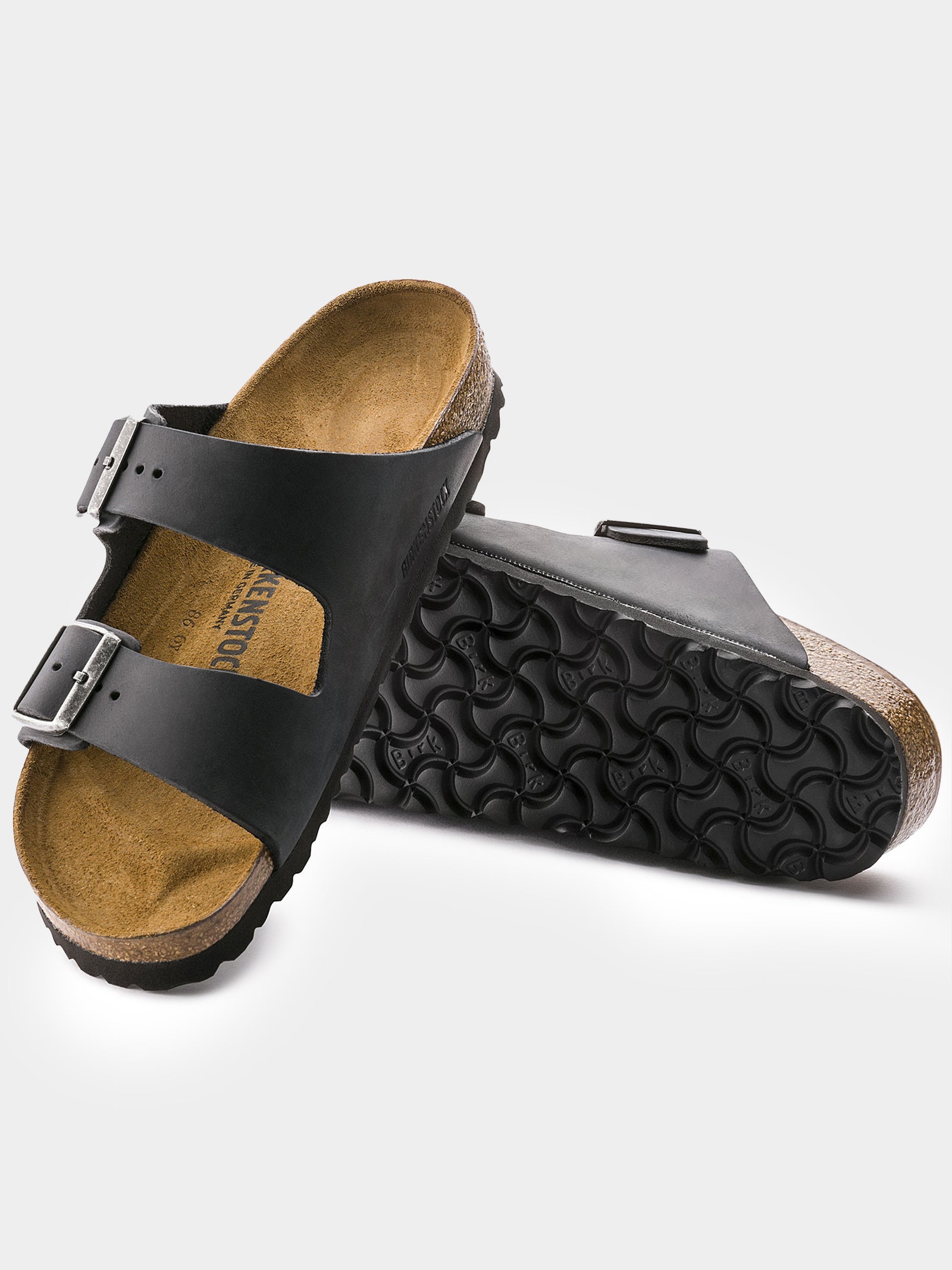 Unisex Arizona Oiled Leather Sandals in Black