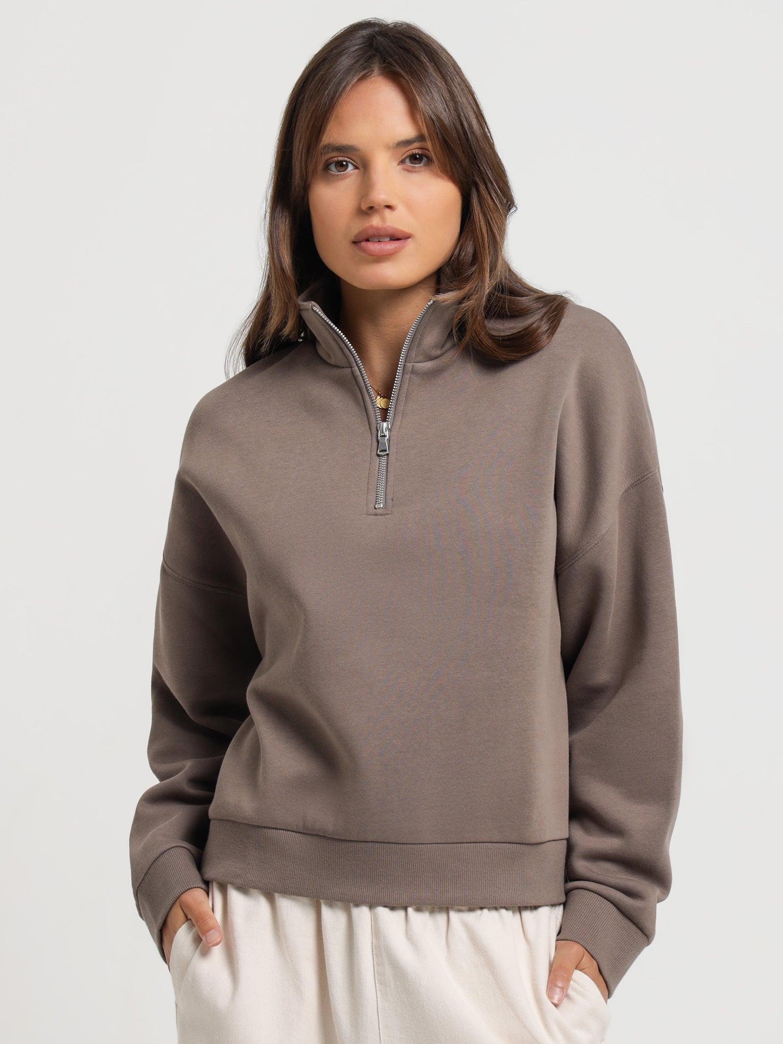 Classic Zip Front Sweater in Ash