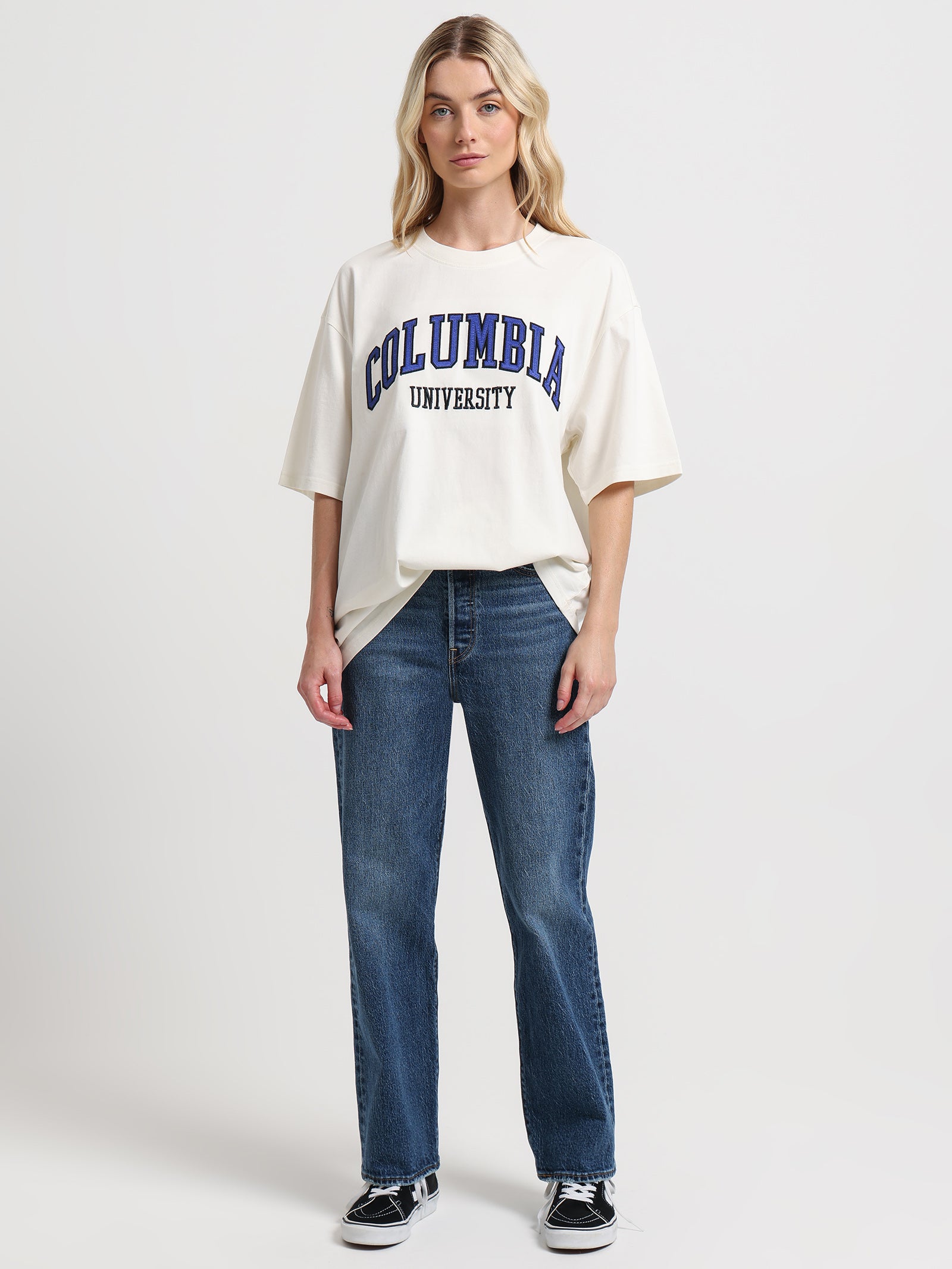 Columbia University Arch Boxy T-Shirt in Ecru