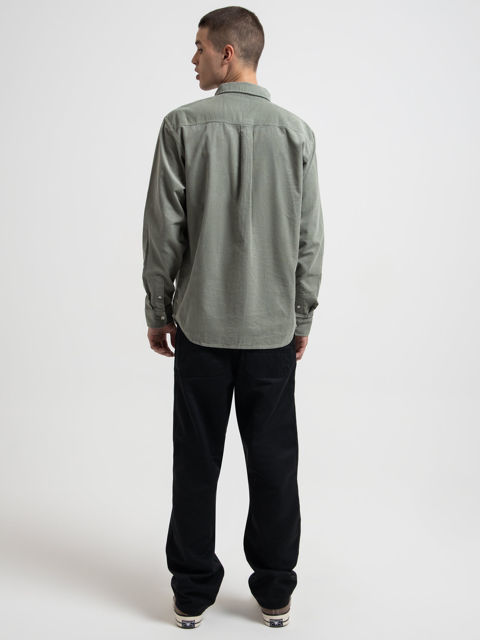 Long Sleeve Madison Fine Cord Shirt in Yucca & White