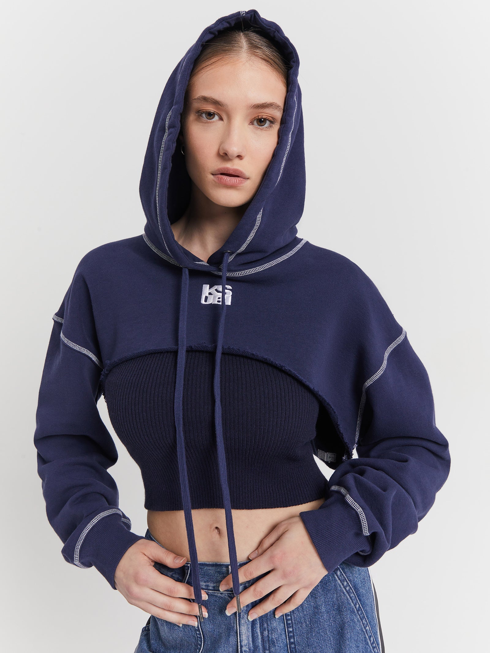 Pursuit Shrug Hoodie in Navy Blue