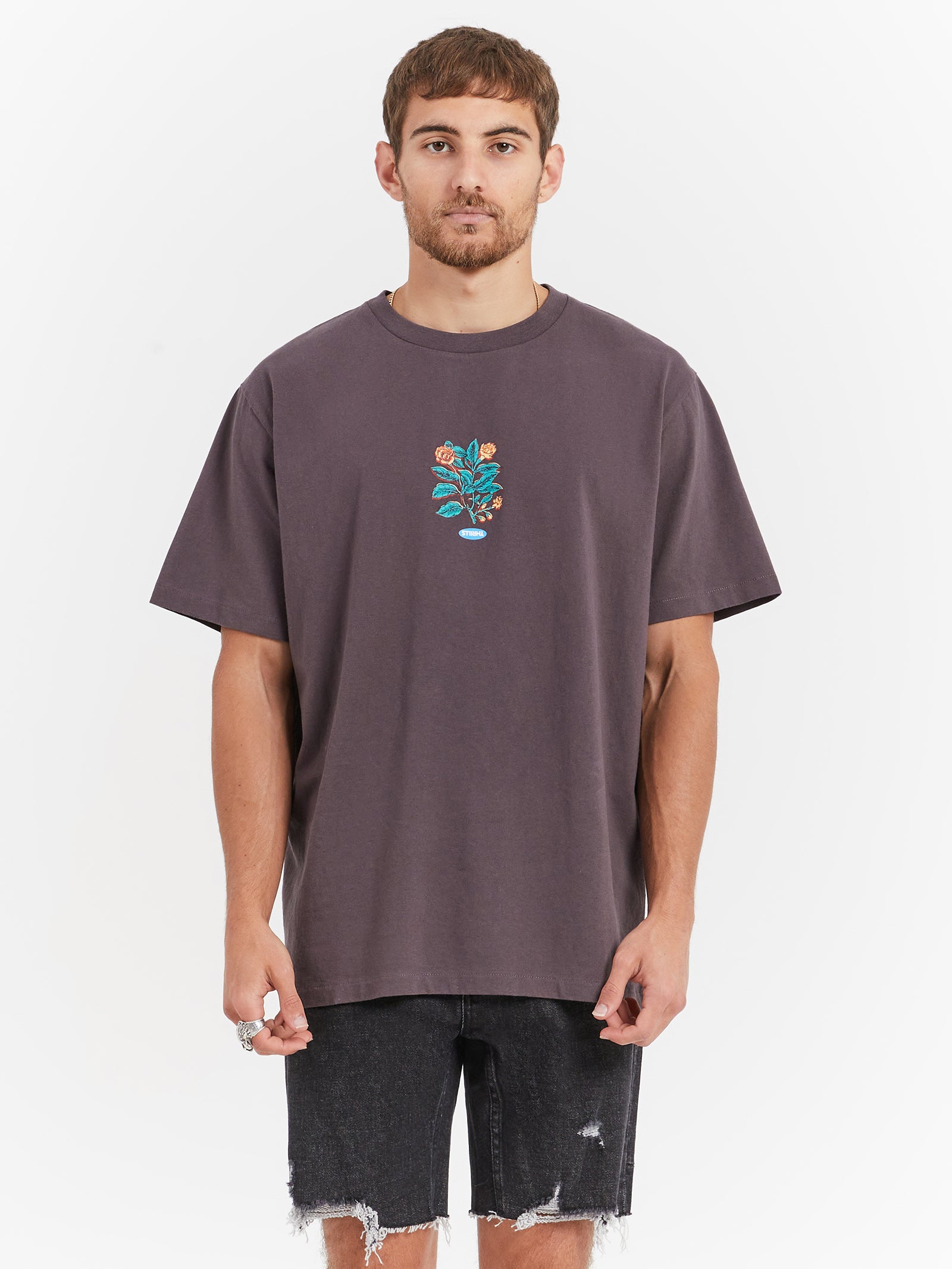 Healing Properties Merch Fit T-Shirt in Plum