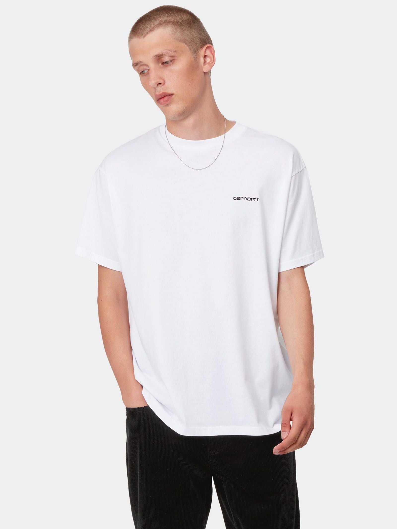 S/S Script Embroidery T-Shirt in Wall/White