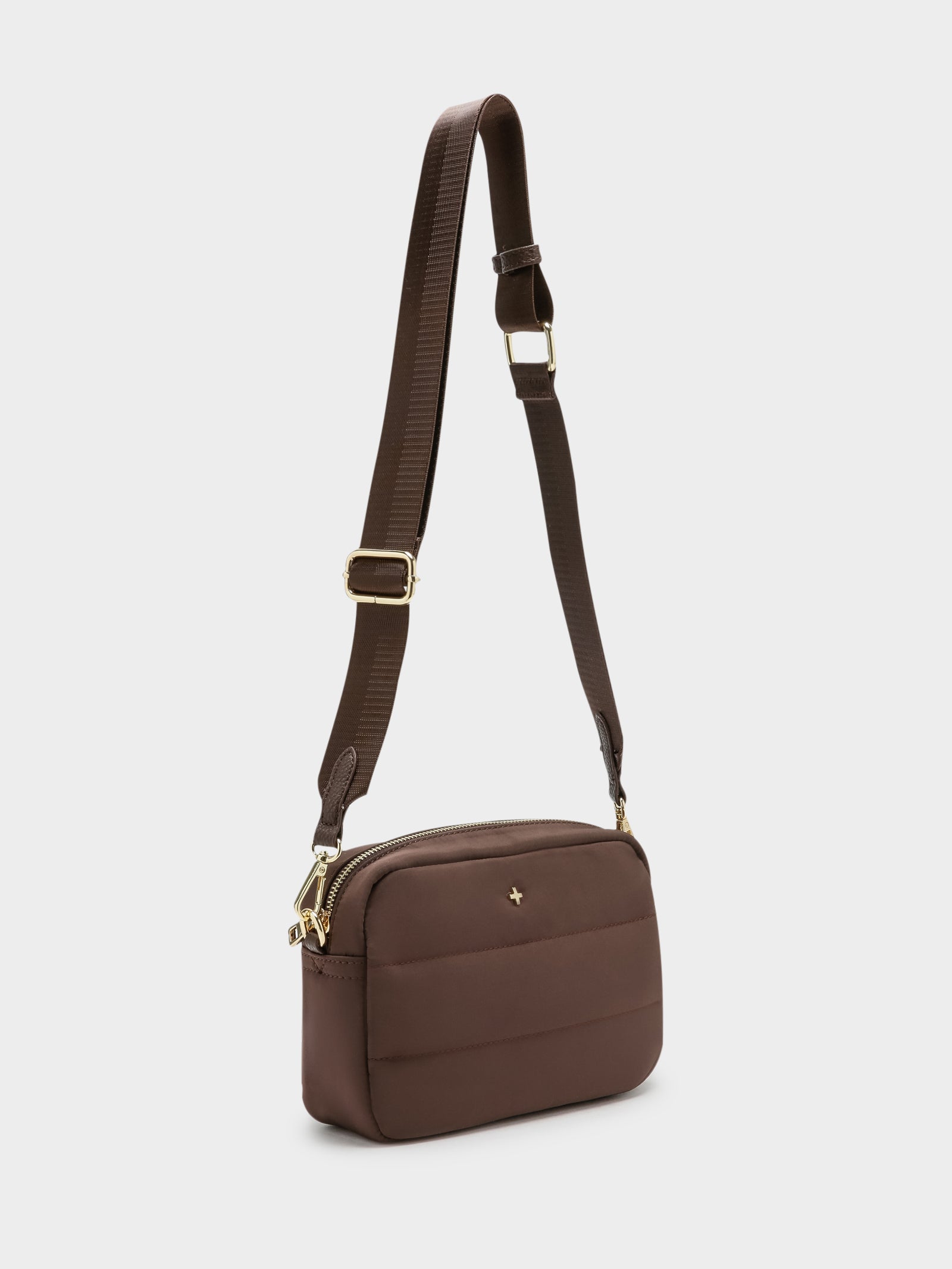 Flo Quilted Camera Bag in Chocolate & Gold