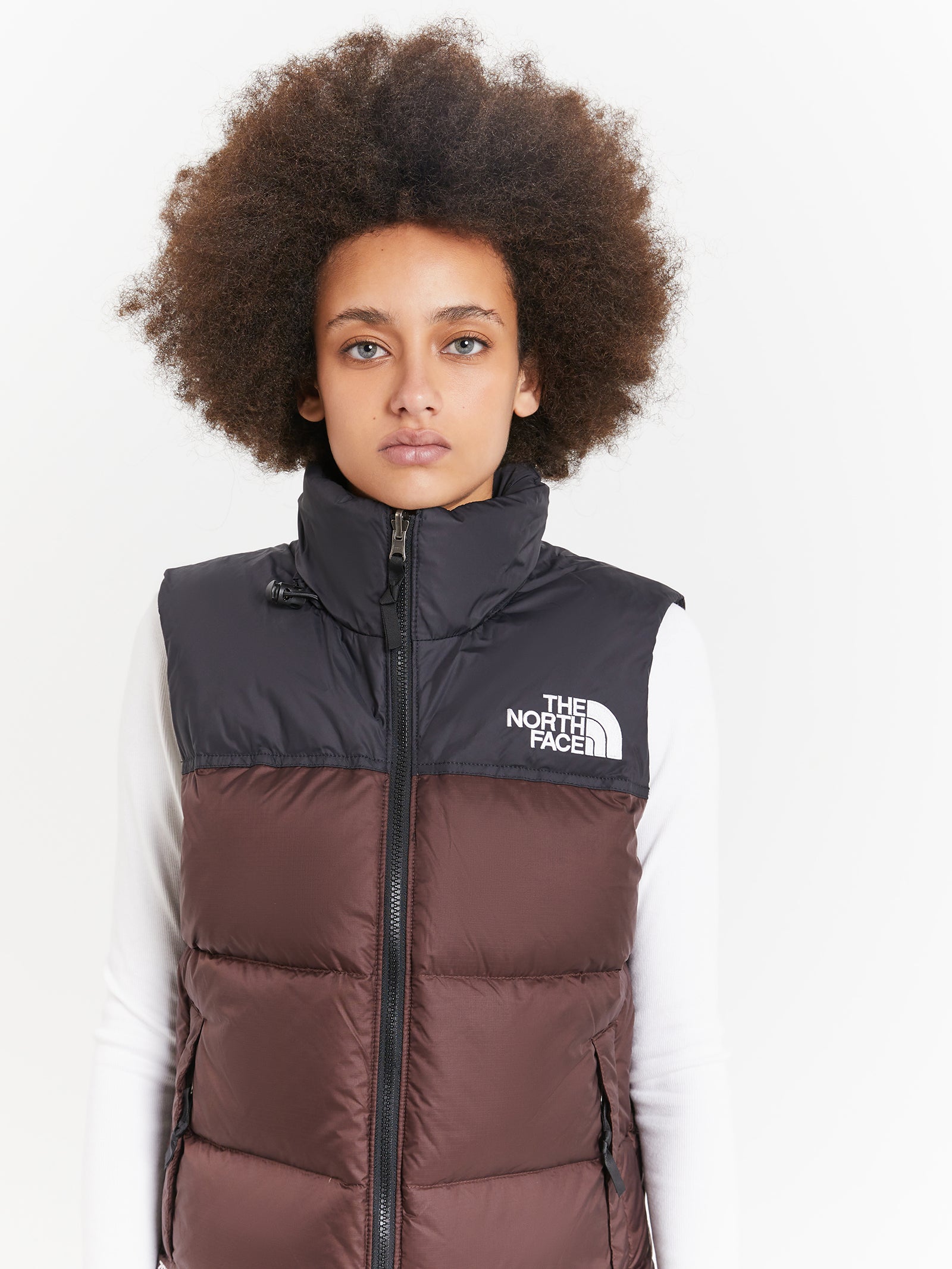 1996 Retro Nuptse Vest in Coal Brown & TNF Black