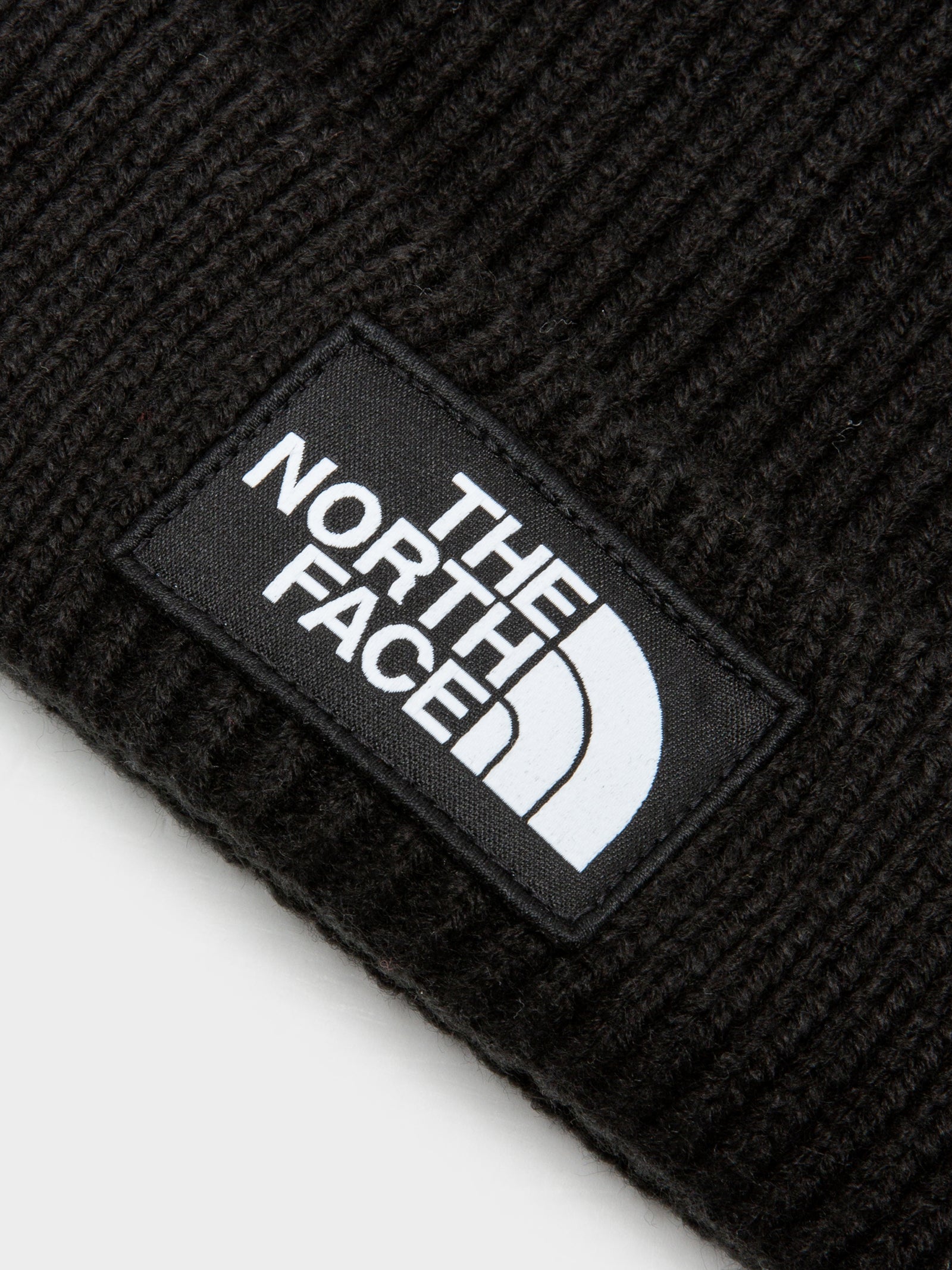 TNF Logo Box Pom Pom Beanie in Black & White