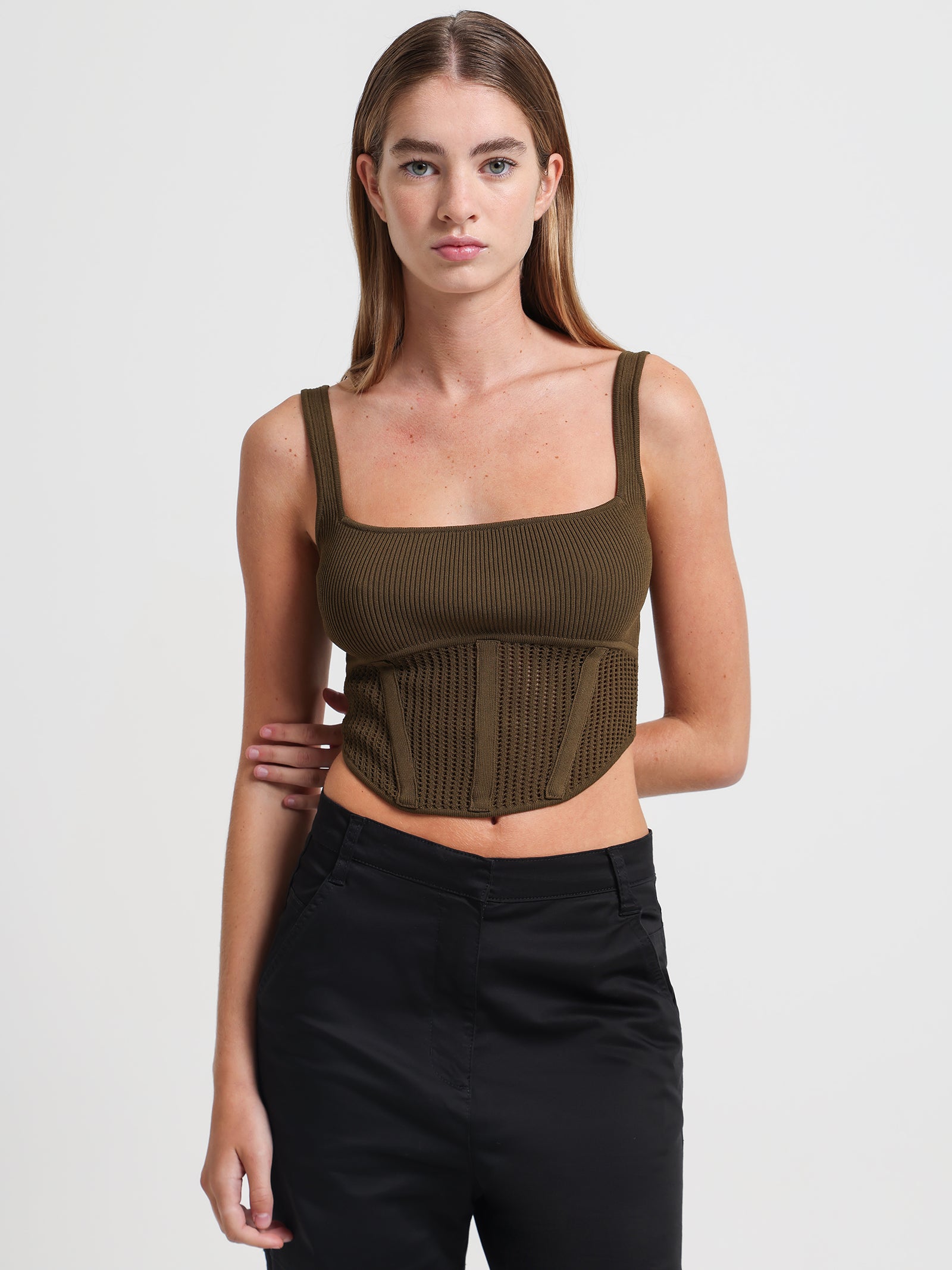 Analia Knit Corset in Army Green