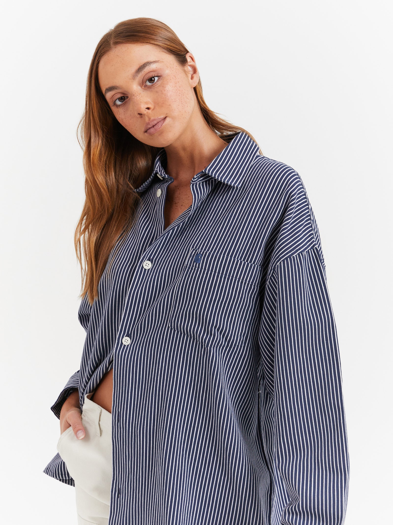 Long Sleeve Kyle Shirt in Drake Stripe & White Blue