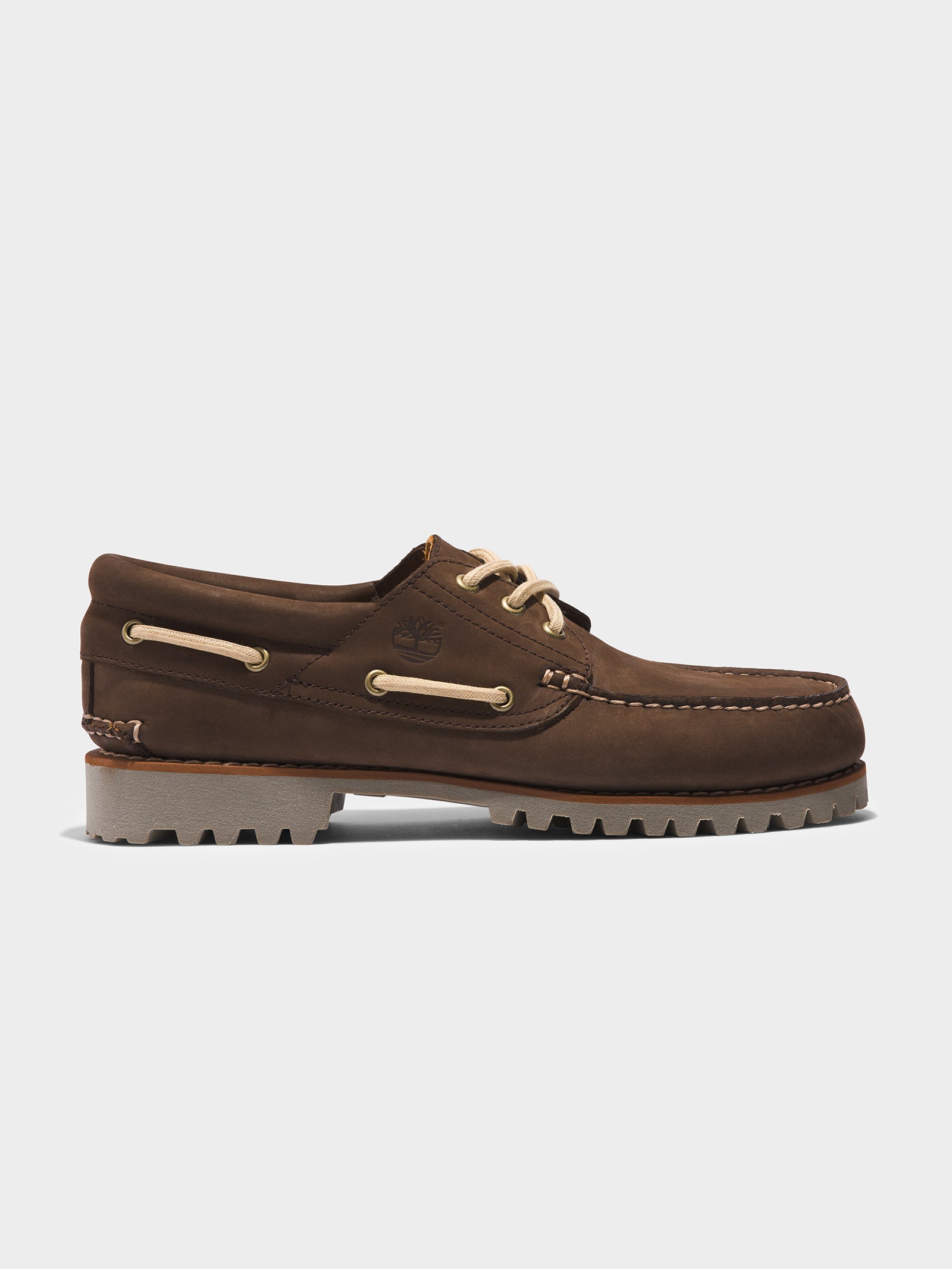 Mens 3 Eye Classic Lug Handsewn Boat Shoes in Dark Brown