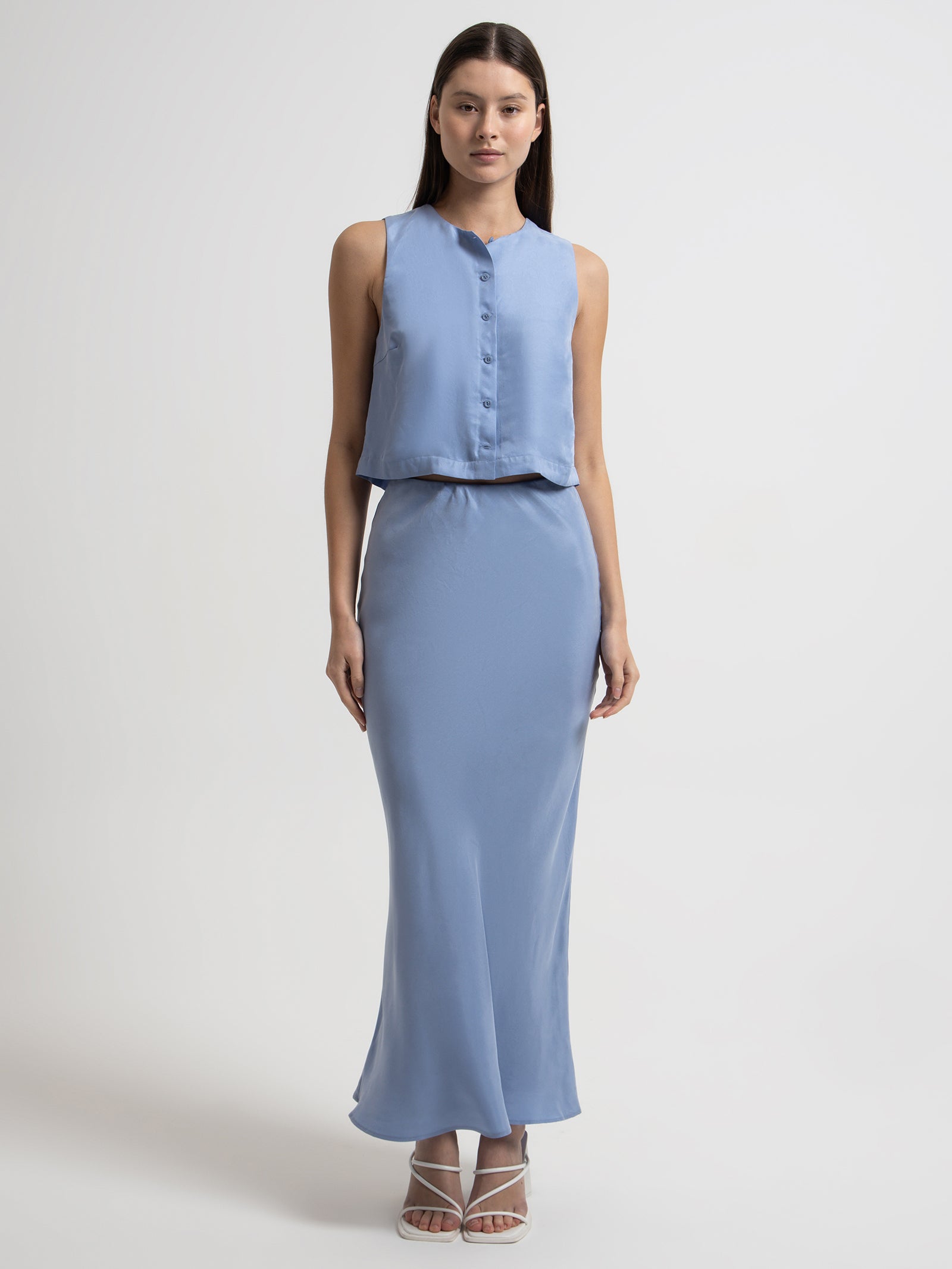 Ines Cupro Skirt in Mineral Blue