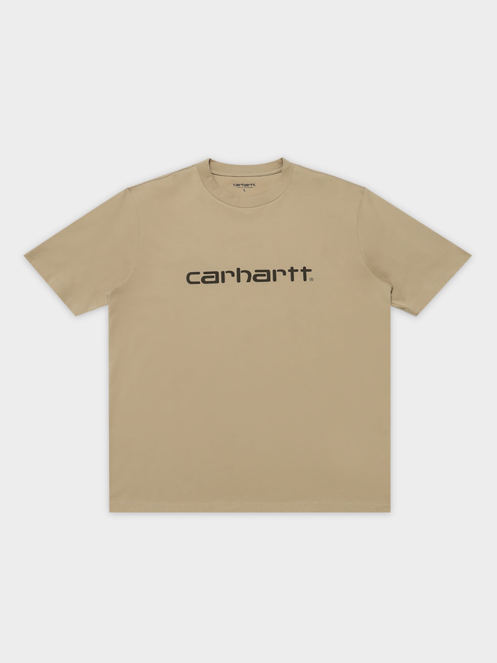 Short Sleeve Script Emboirdery T-Shirt in Wall Cypress Tan