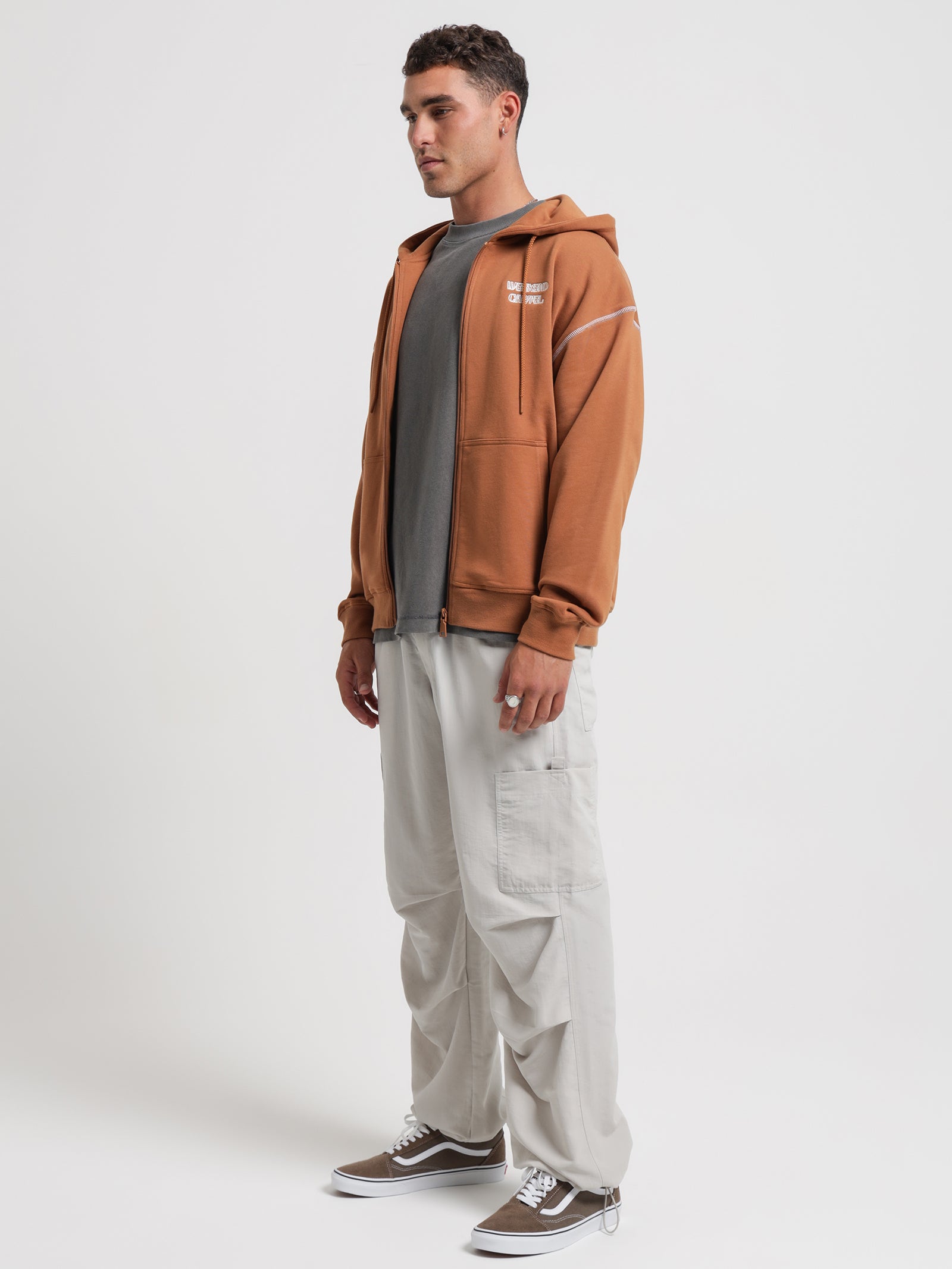 Culprit Zip Hooded Sweater in Pecan Brown