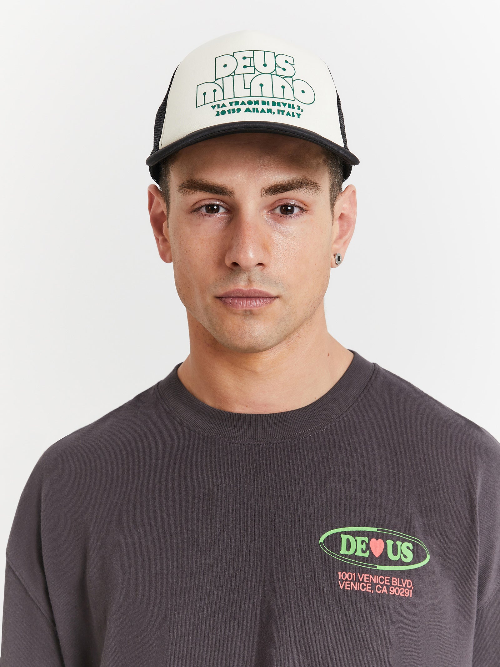 Ringer Trucker Cap in Black, White & Green