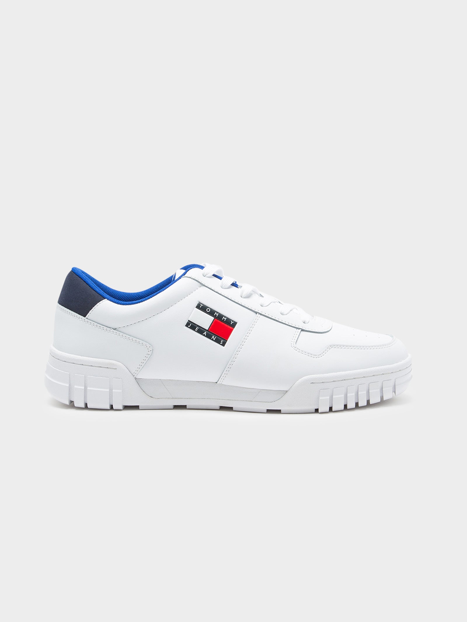 Mens Retro Leather Cupsole Trainers in White & Blue