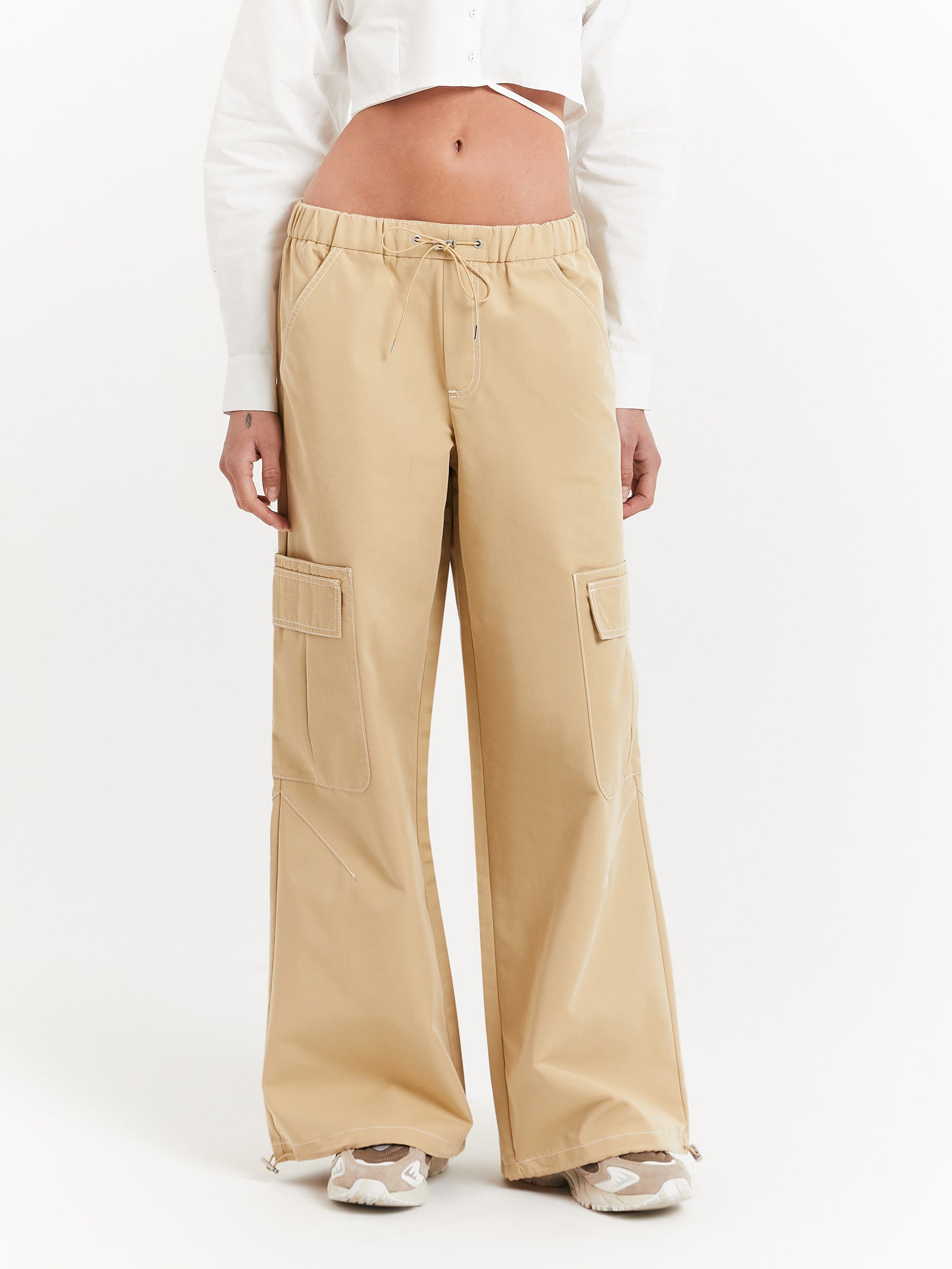 Pia Wide Leg Gathered Pants in Camel