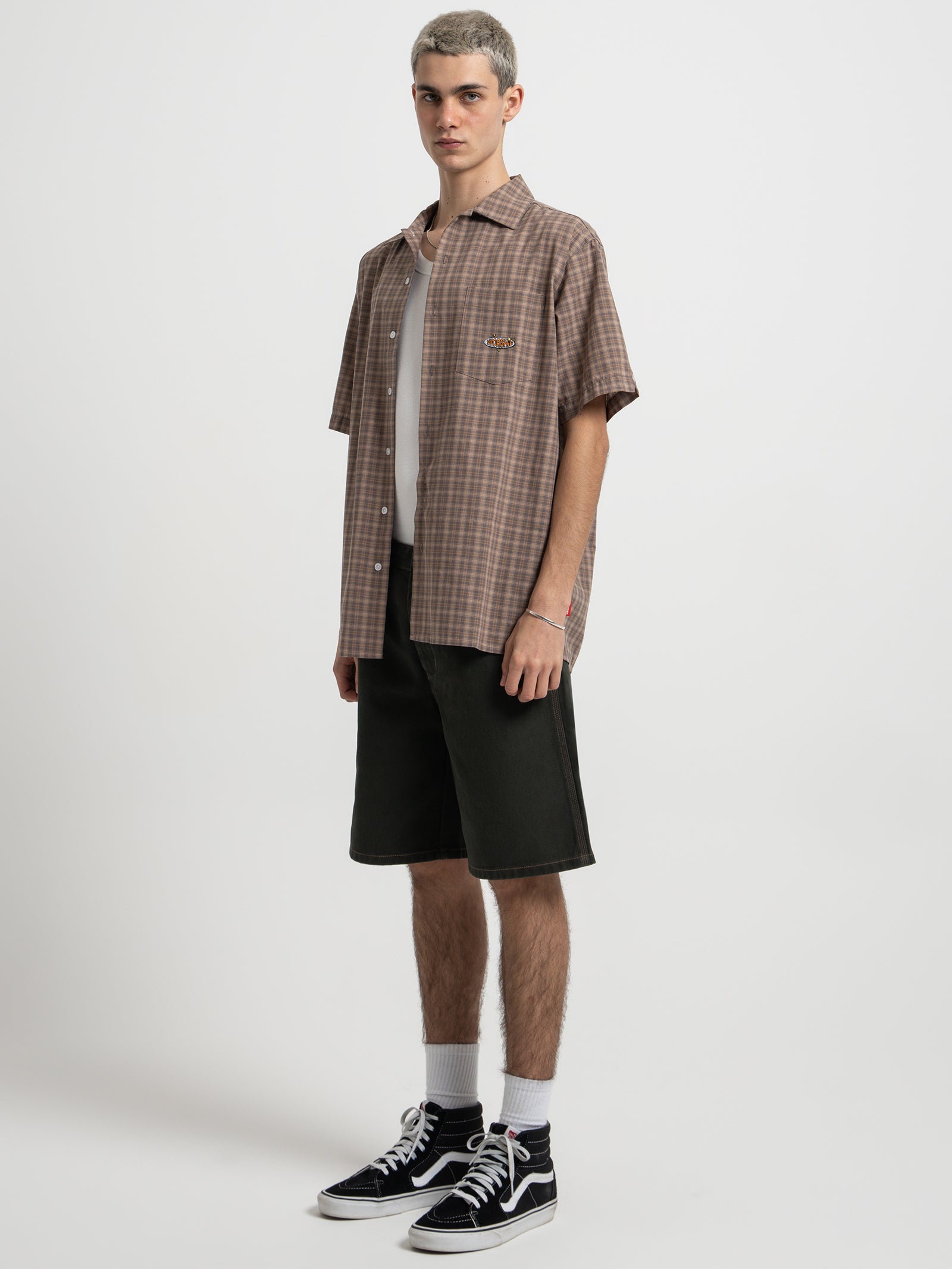 Badger Short Sleeve Shirt in Rain Drum Brown Check