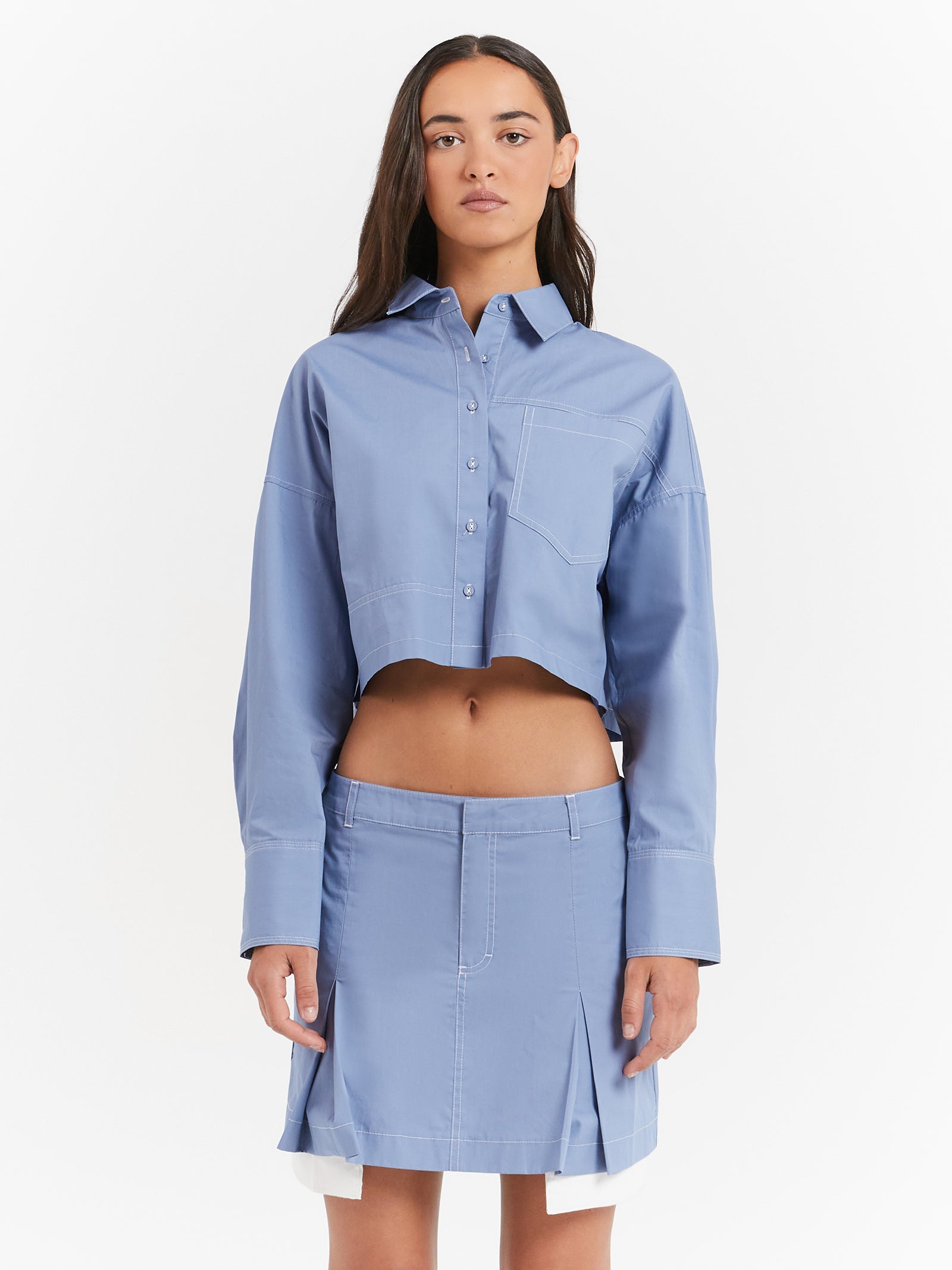 Monica Ultra Crop Shirt in Chambray