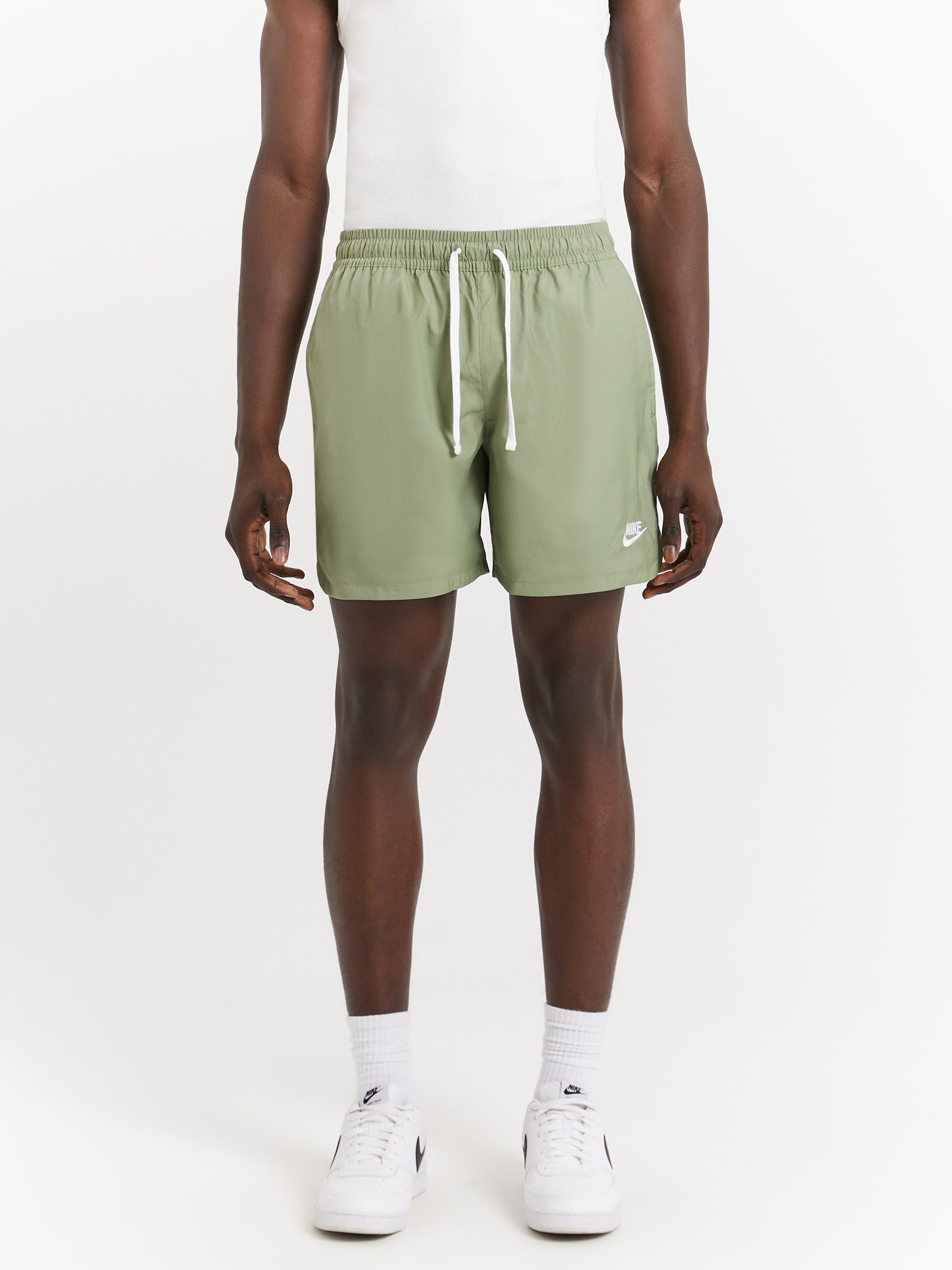 Club Woven Lined Flow Shorts in Oil Green & White