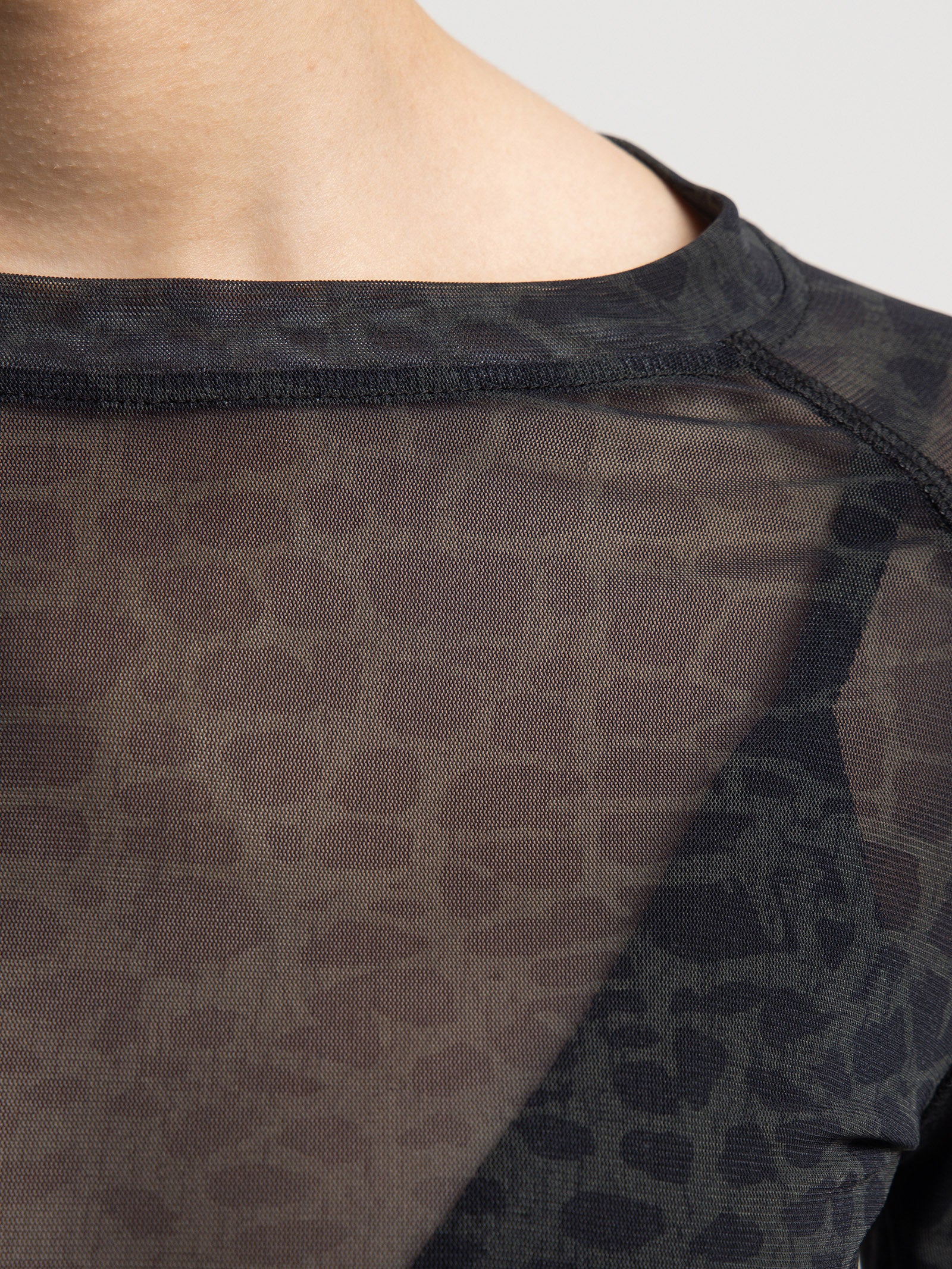 Unhallowed Long Sleeve Mesh Top in Caviar