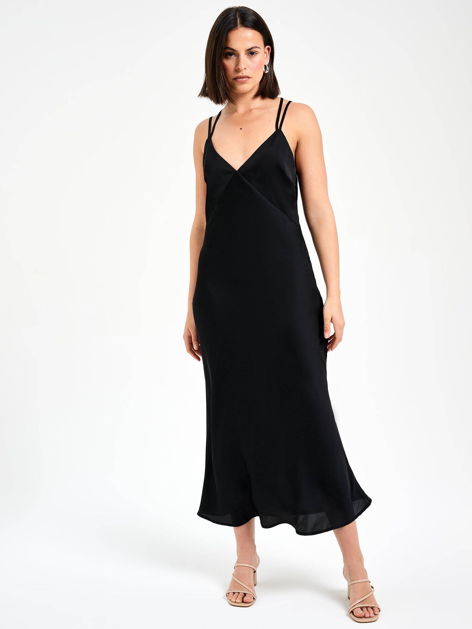 Celine Strappy Midi Dress in Black