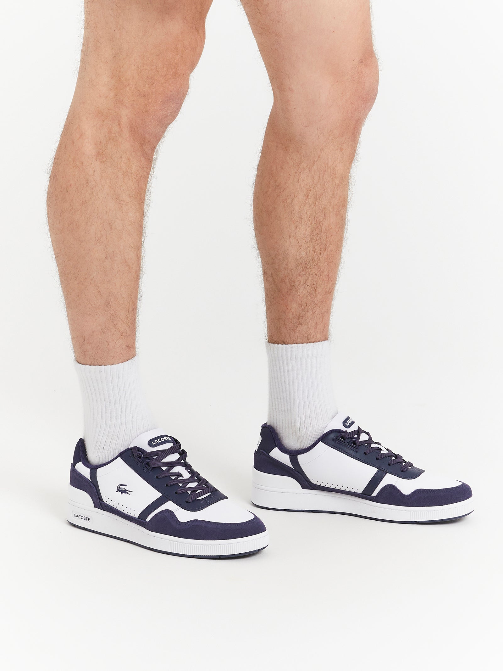 Mens Graphic Print T-Clip Sneakers in White & Navy