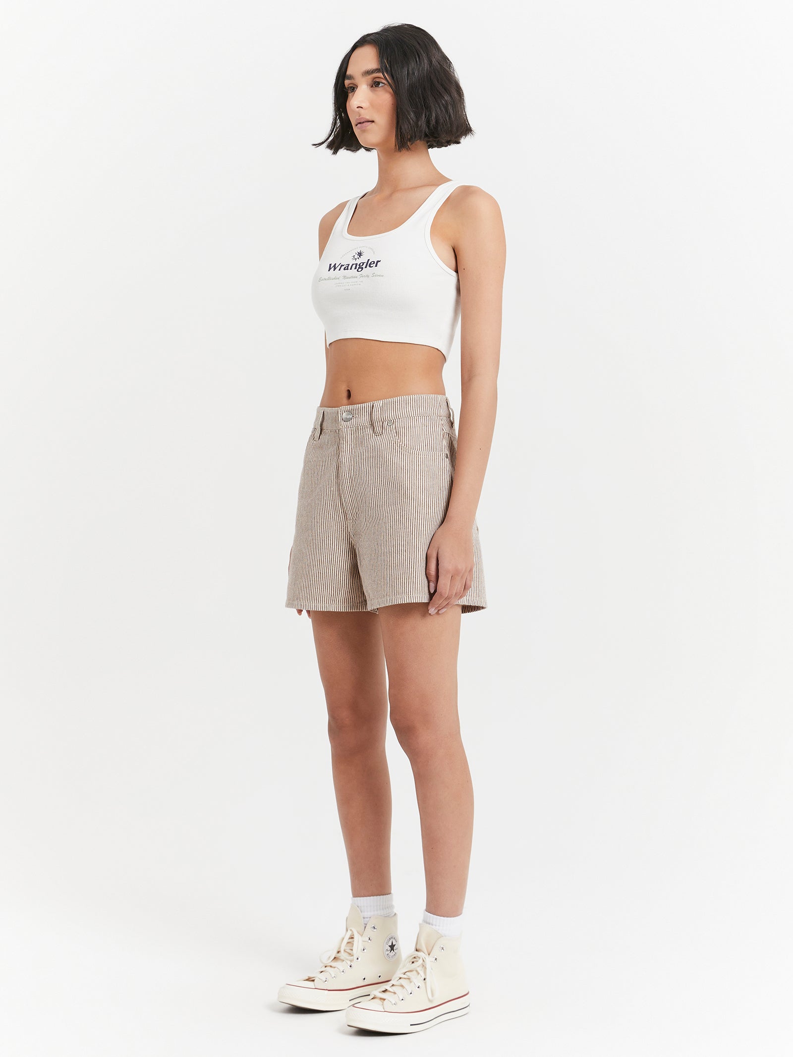 Hi Bells Shorts in Faded Tan Stripe