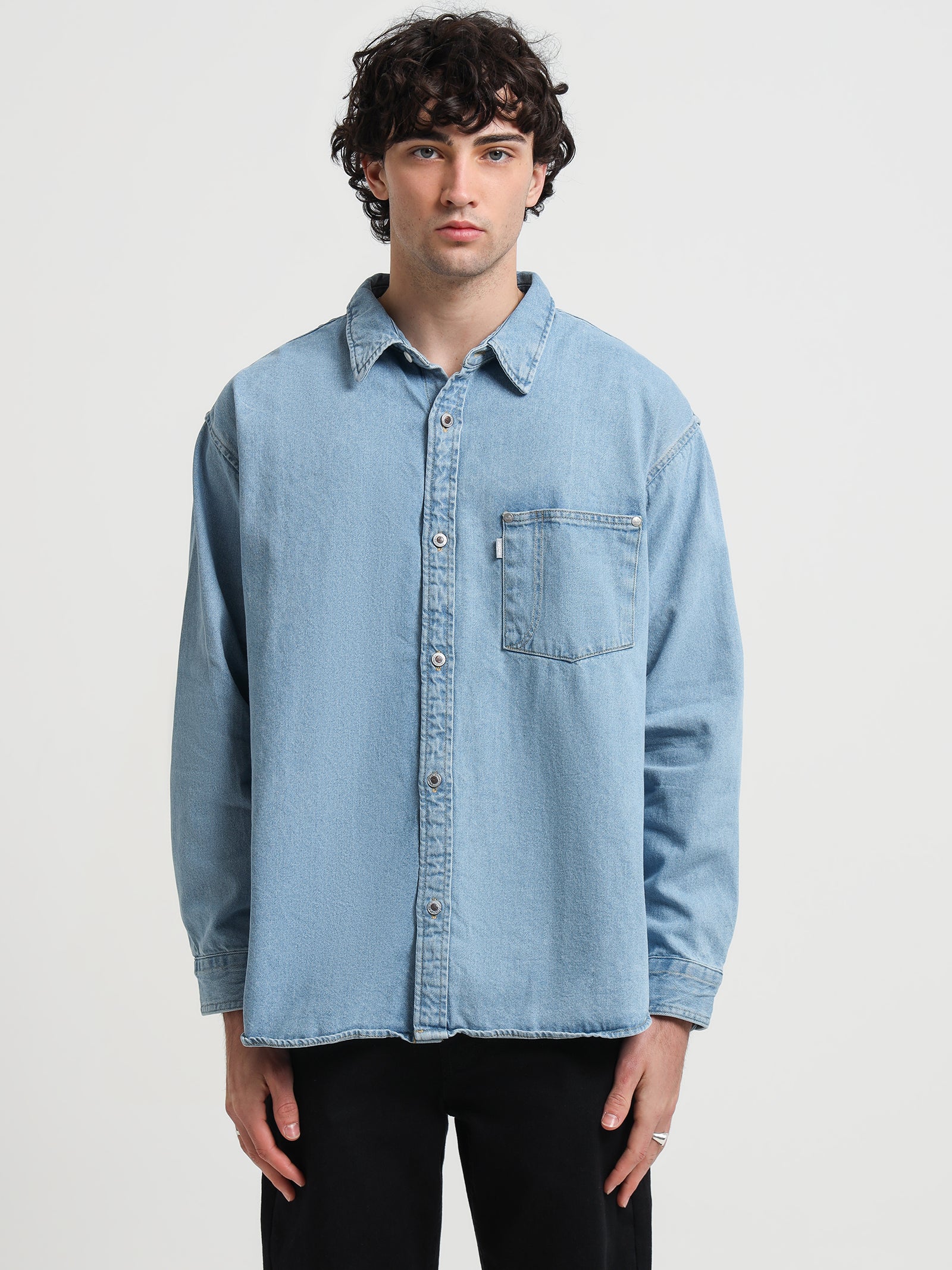 Silvertab Oversized One Pocket Shirt in Light Blue