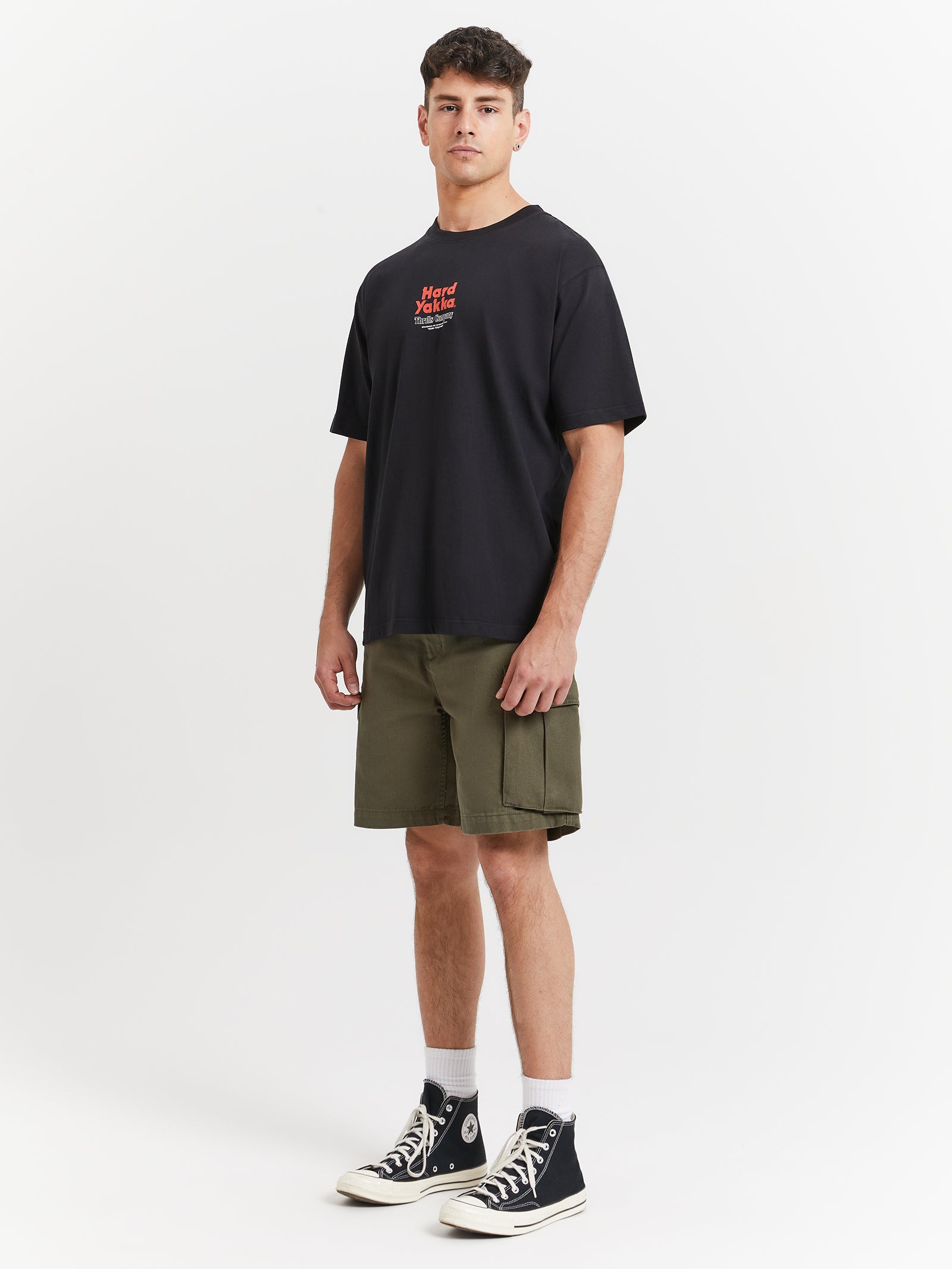 Hard Yakka X Thrills Stacked Oversized T-Shirt in Black