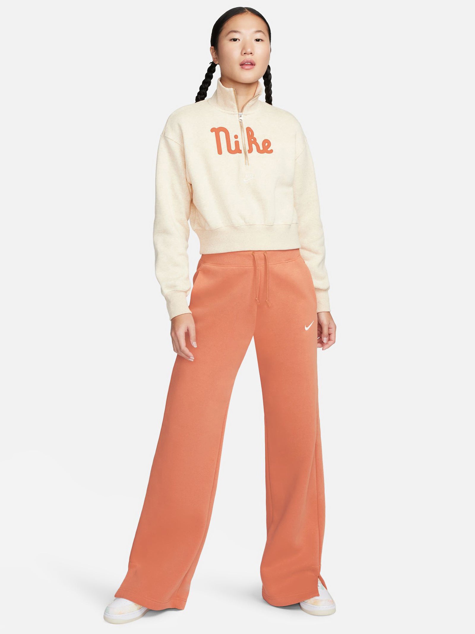 Half Zip Crop Sweatshirt in Sesame Campfire & Orange Sail