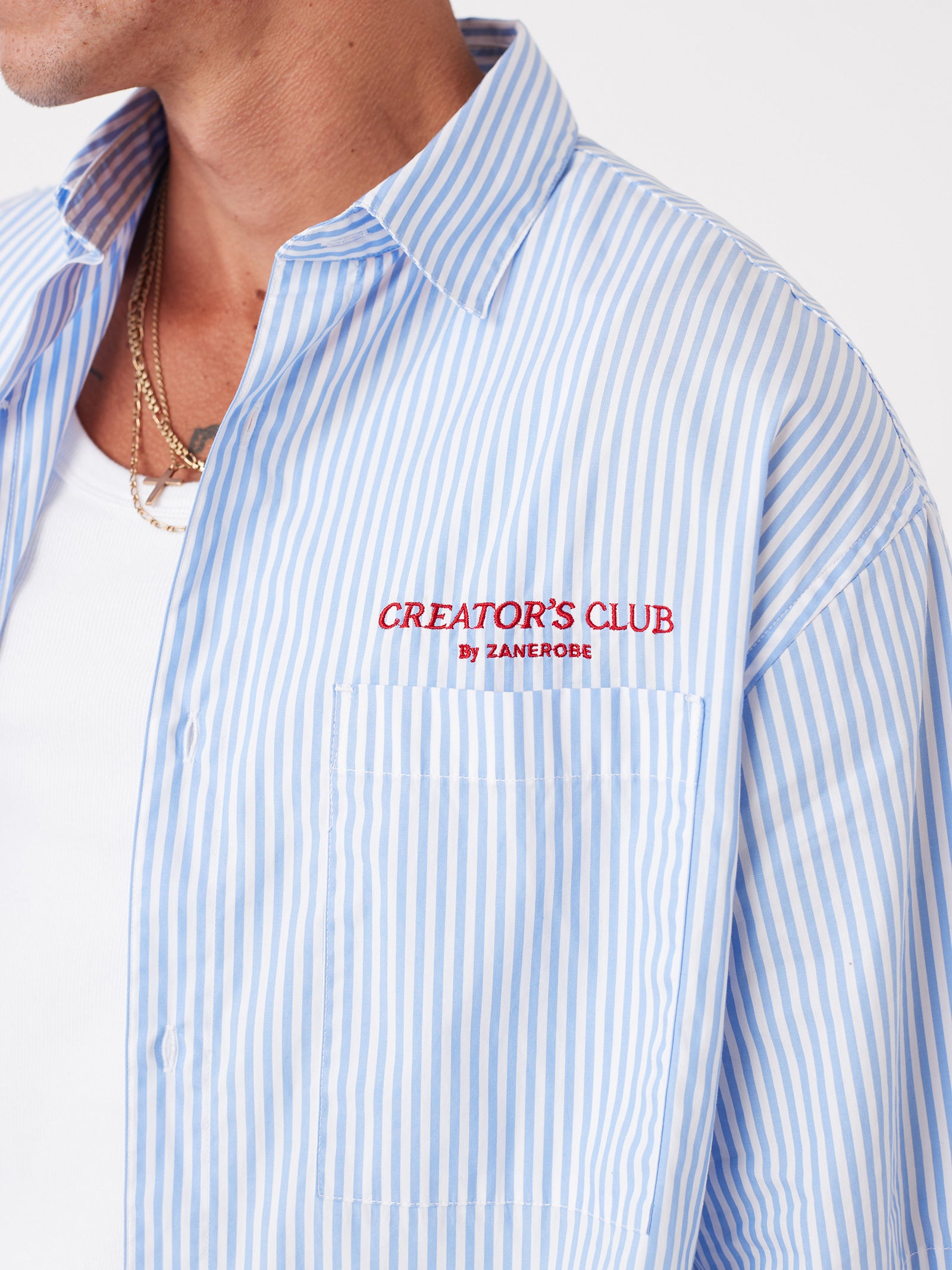 Creator's Club Box Crop Shirt - Blue Stripe