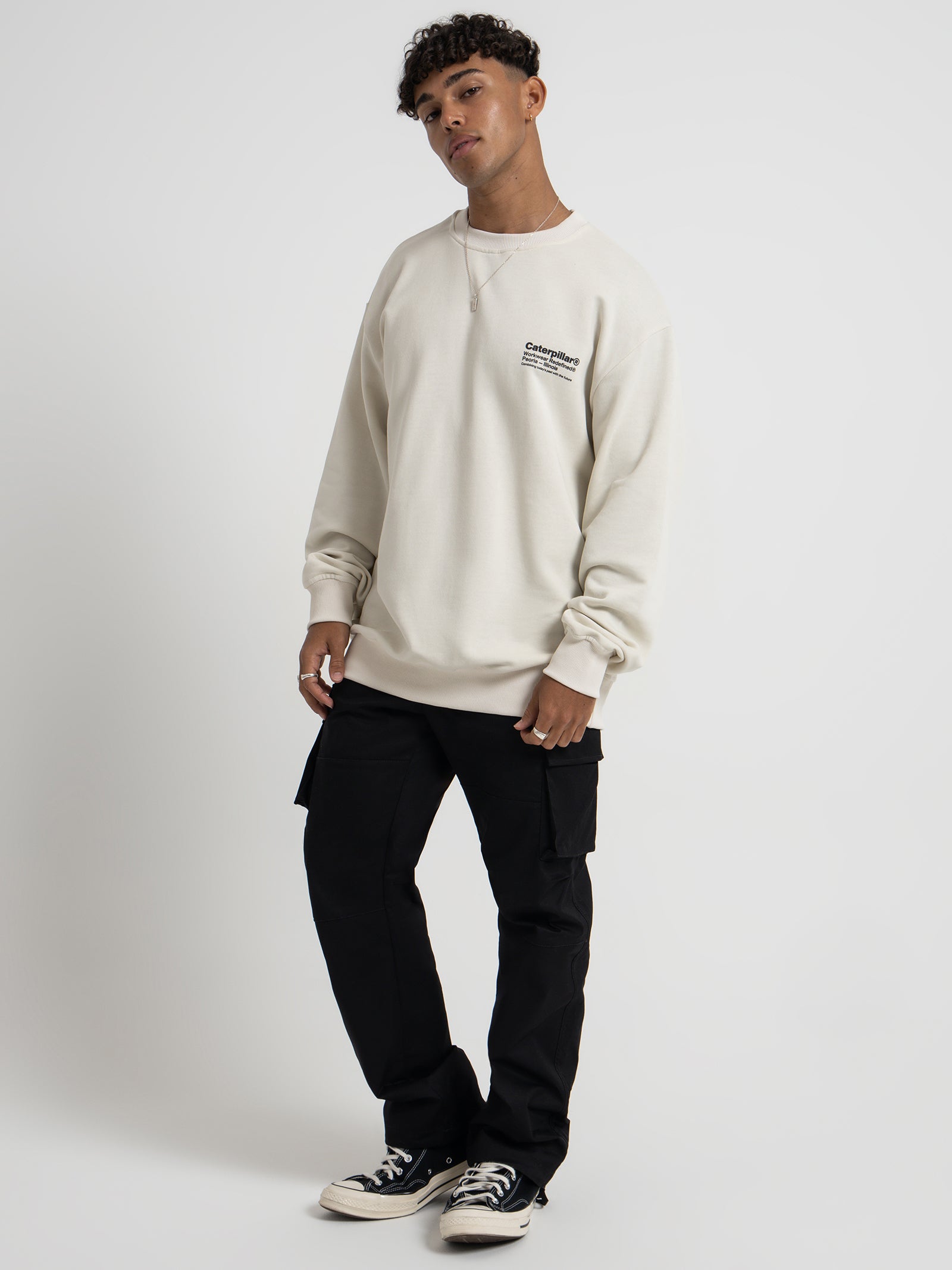 Workwear Insert Crew Neck in Bone White