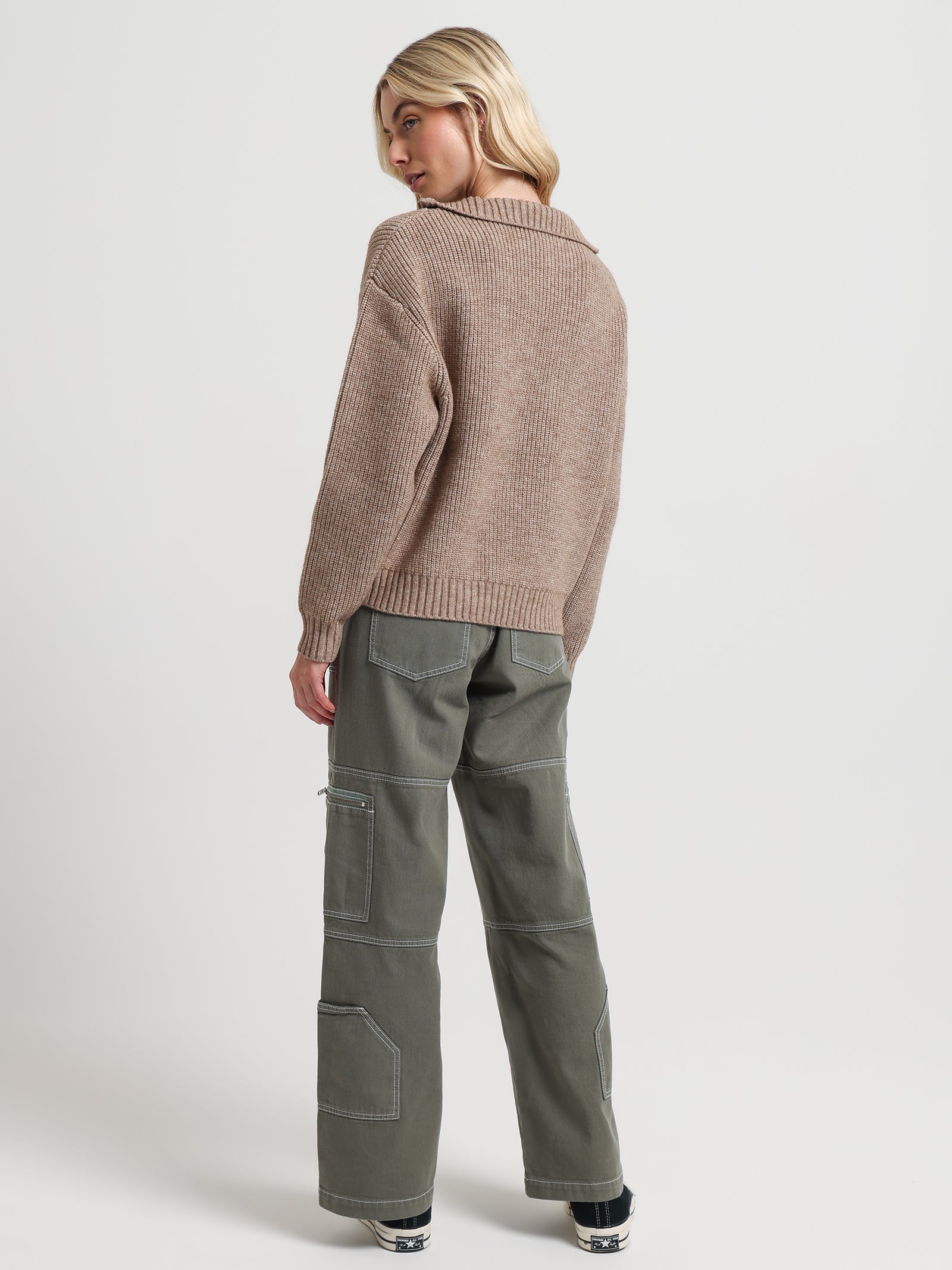 Addison Half Zip Knit in Natural