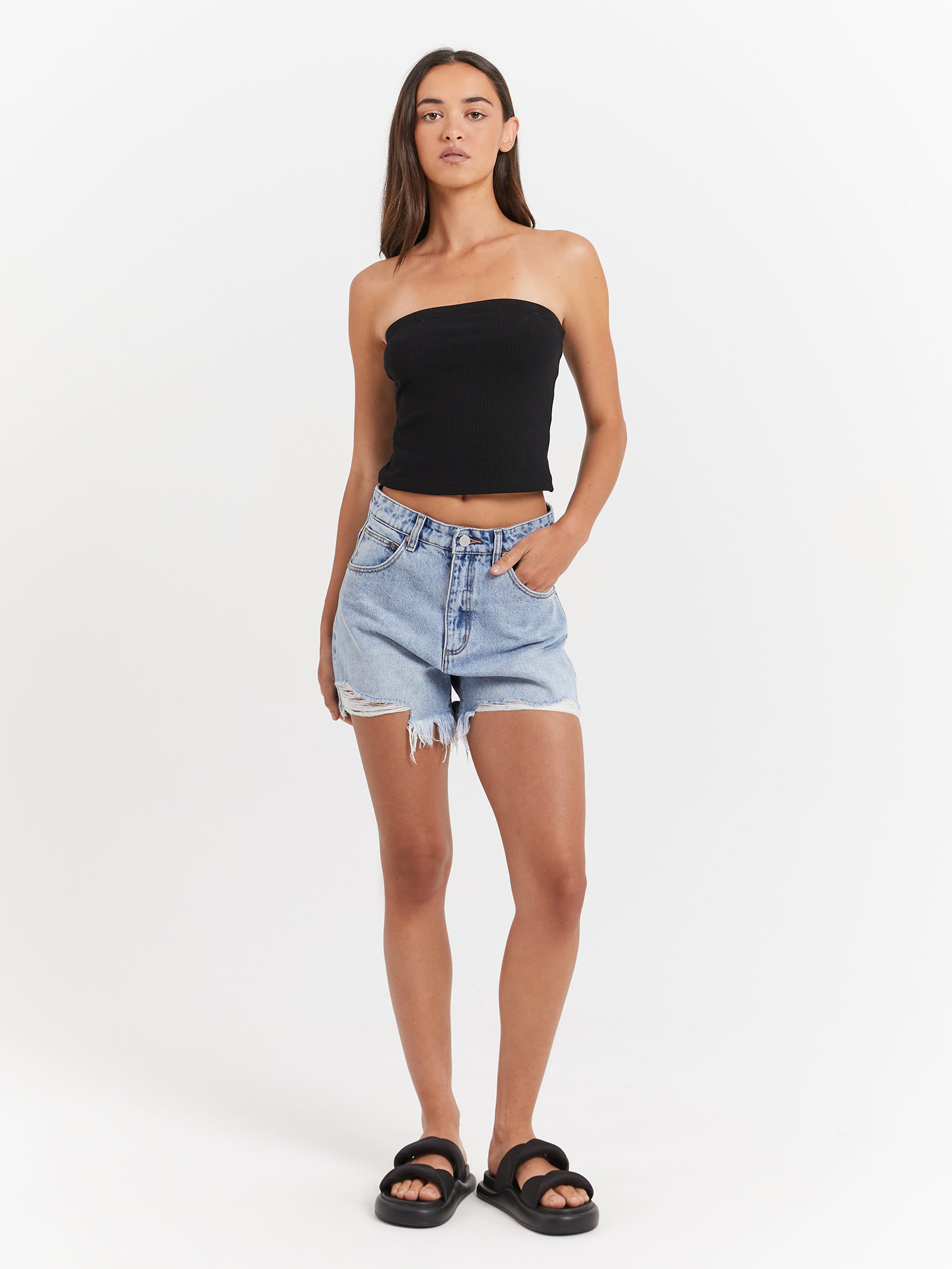 Venice Short Suzie Rip Shorts in Distressed Vintage Blue