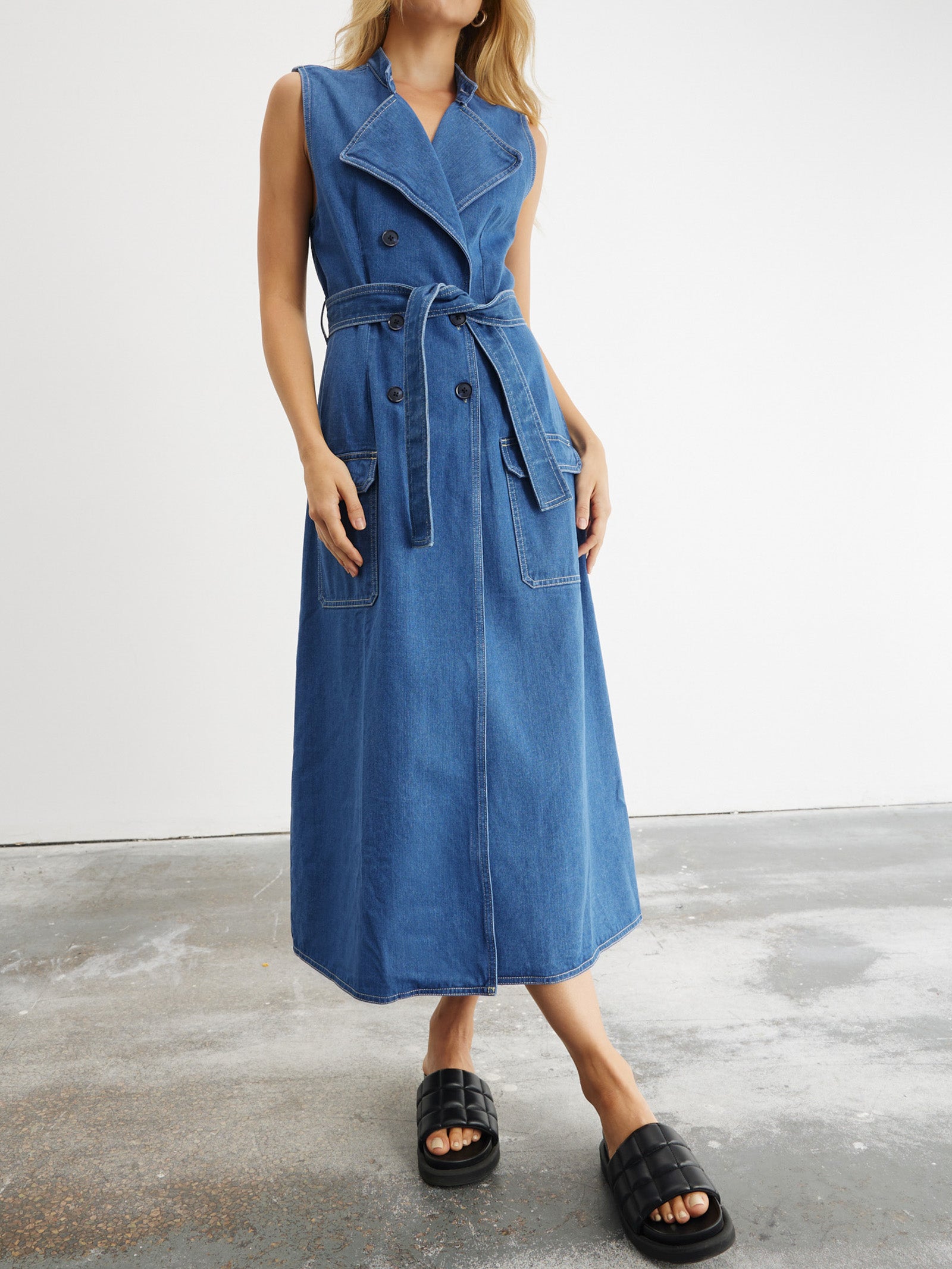 Advance Multi-Wear Denim Trench in Mid Blue