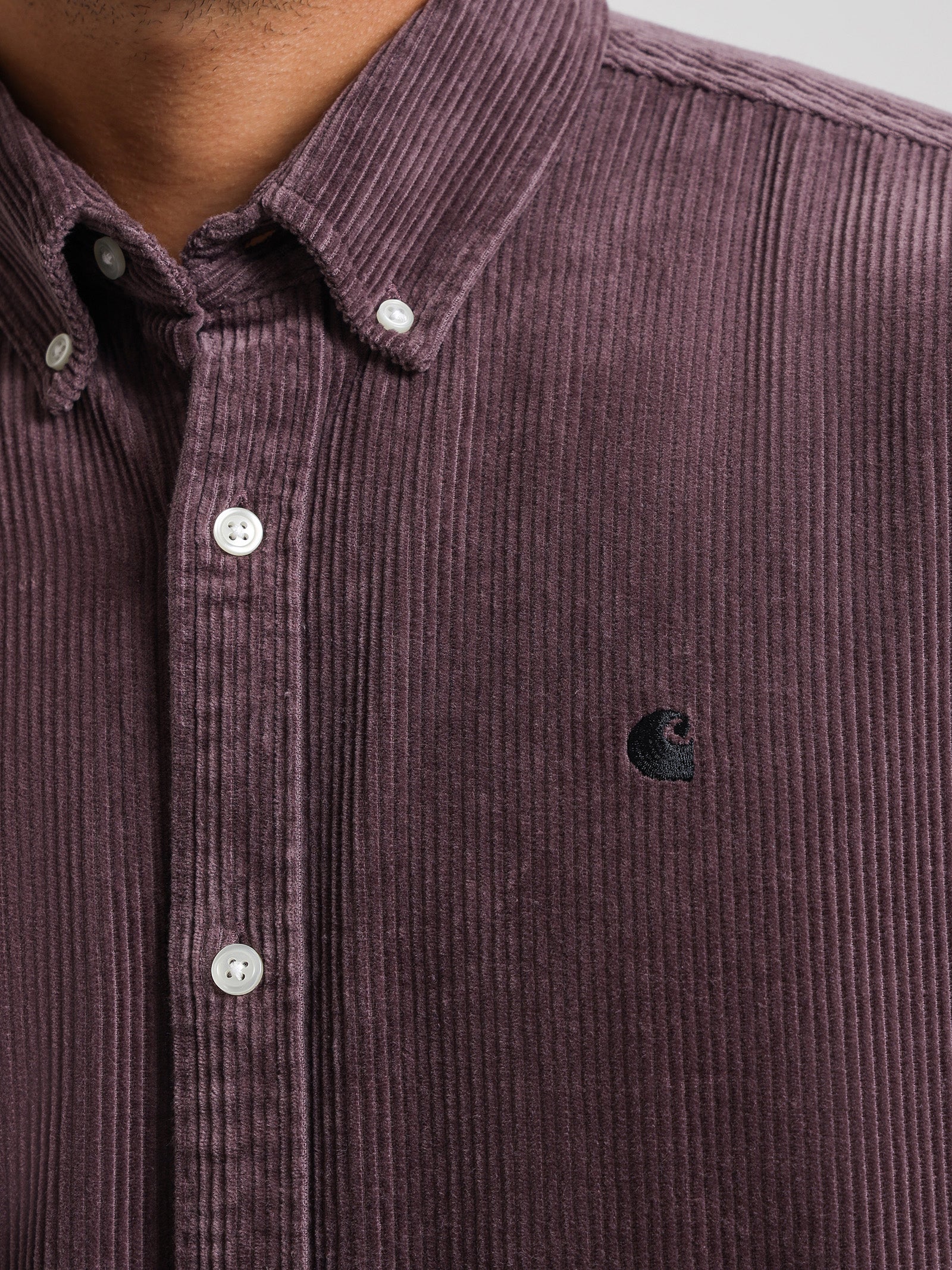 Long Sleeve Madison Cord Shirt in Misty Thistle & Black