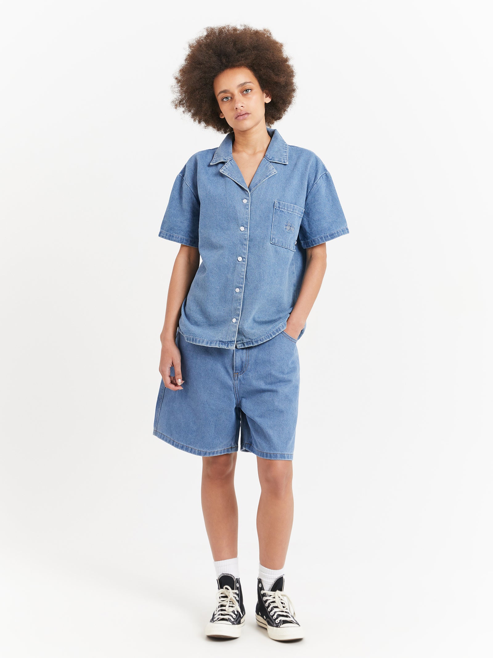 Denim Oversized Shirt in Mid Blue