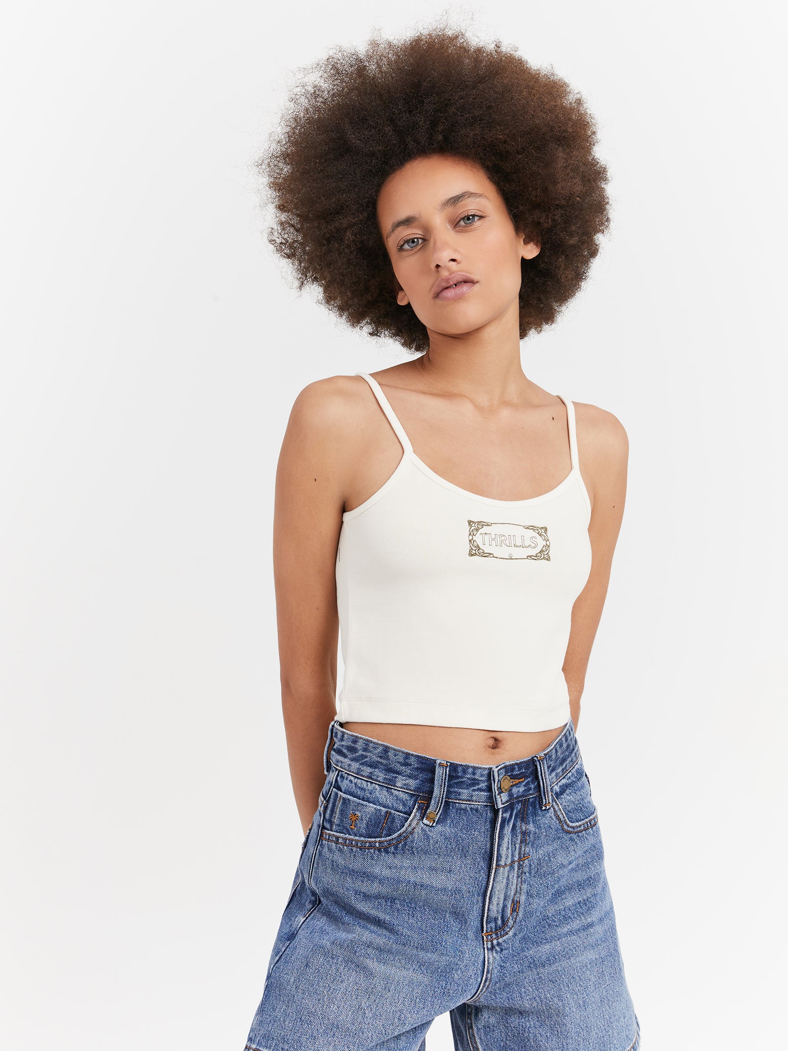 Inlay Crop Bound Tank in Heritage White