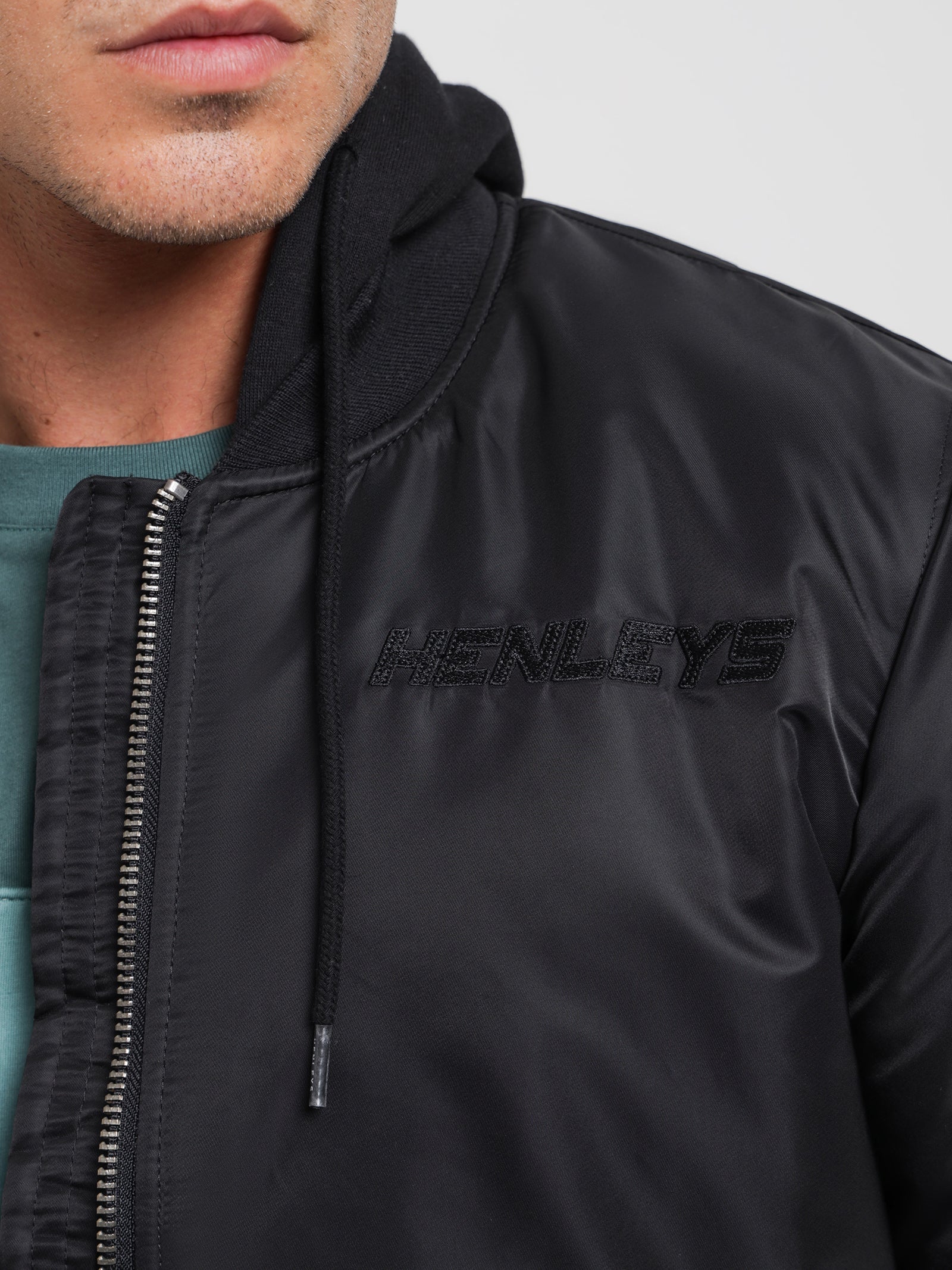 Overdrive Hooded Bomber Jacket in Coal