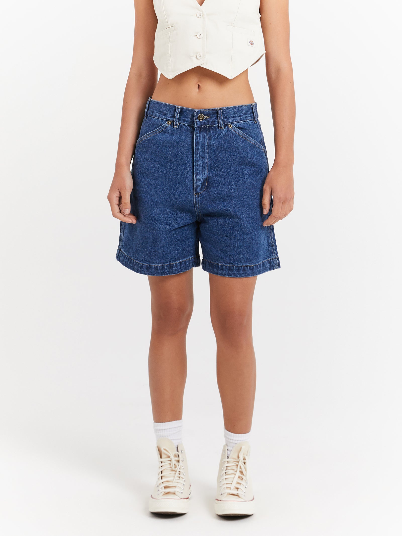 A-Line Shorts in Stone Washed Indigo