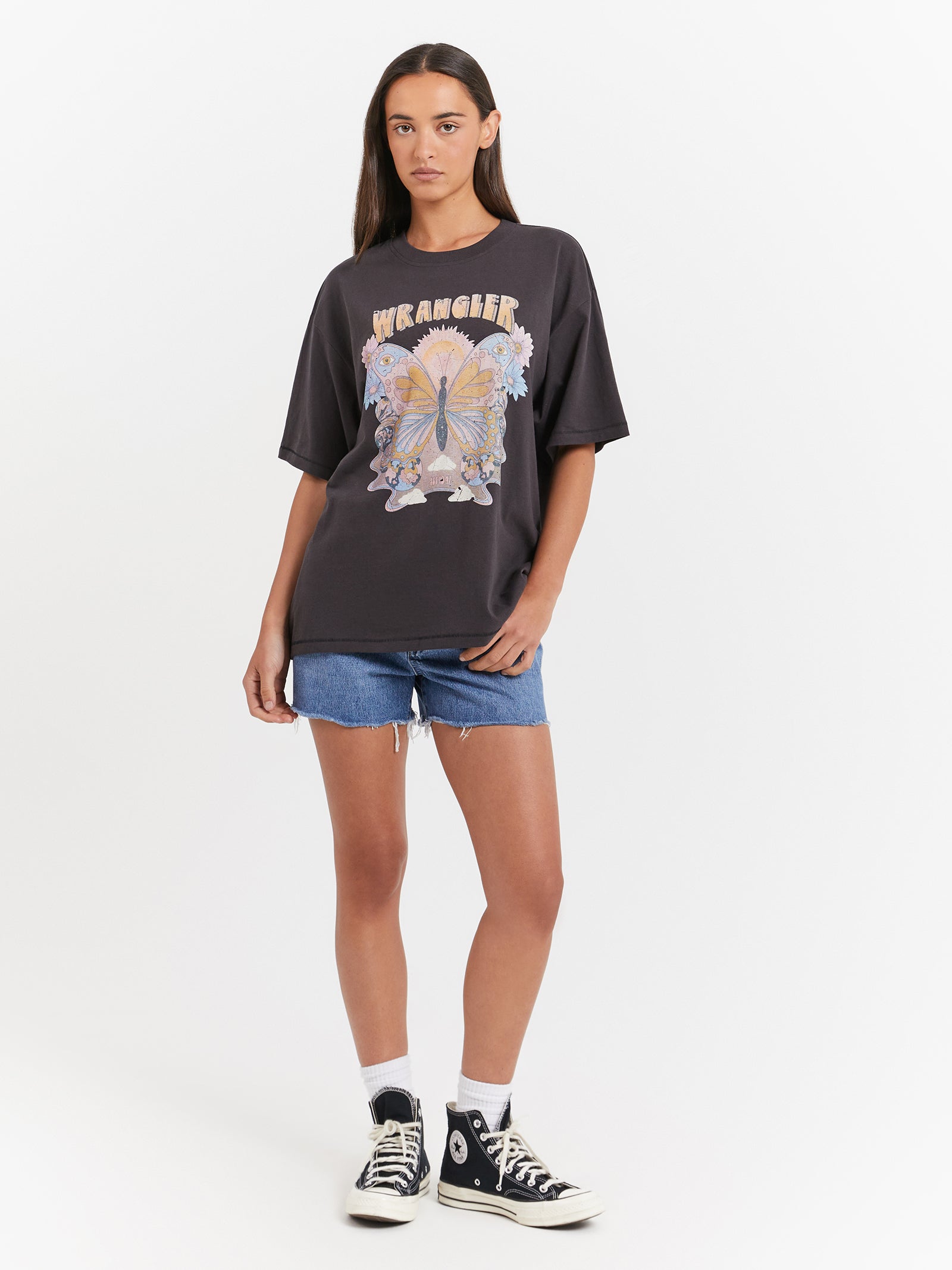 Boxy Slouch T-Shirt in Butterfly Black