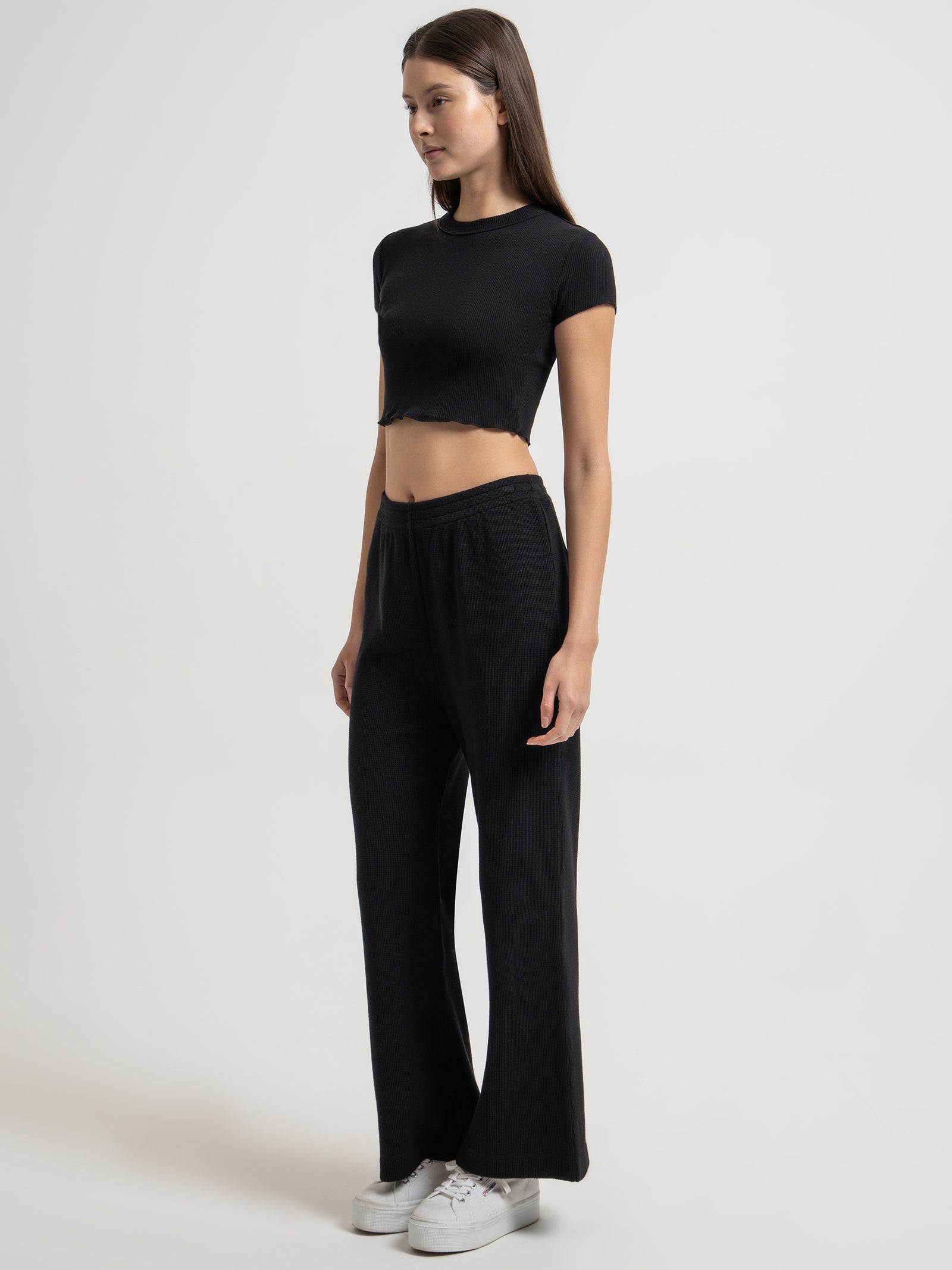 Kin Waffle Culottes in Black