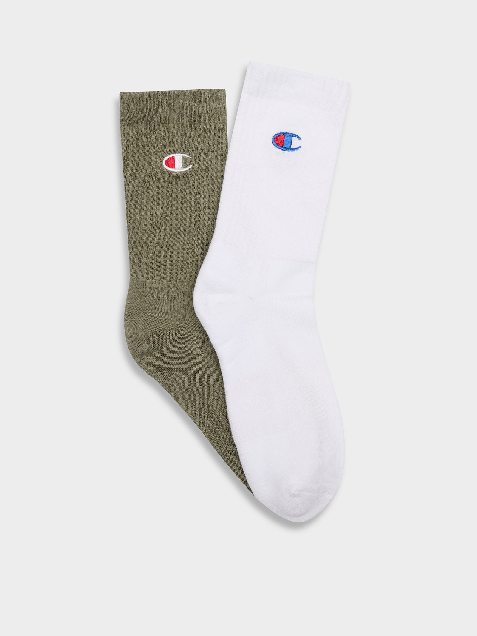 2 Pairs of C Logo Crew Socks in Green & White