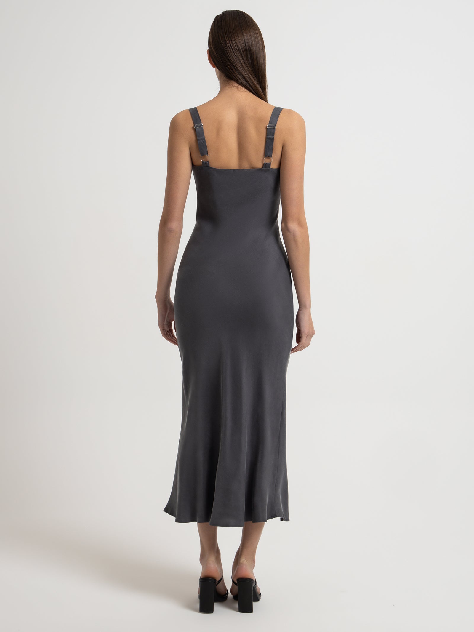 Roni Cupro Slip Dress in Slate